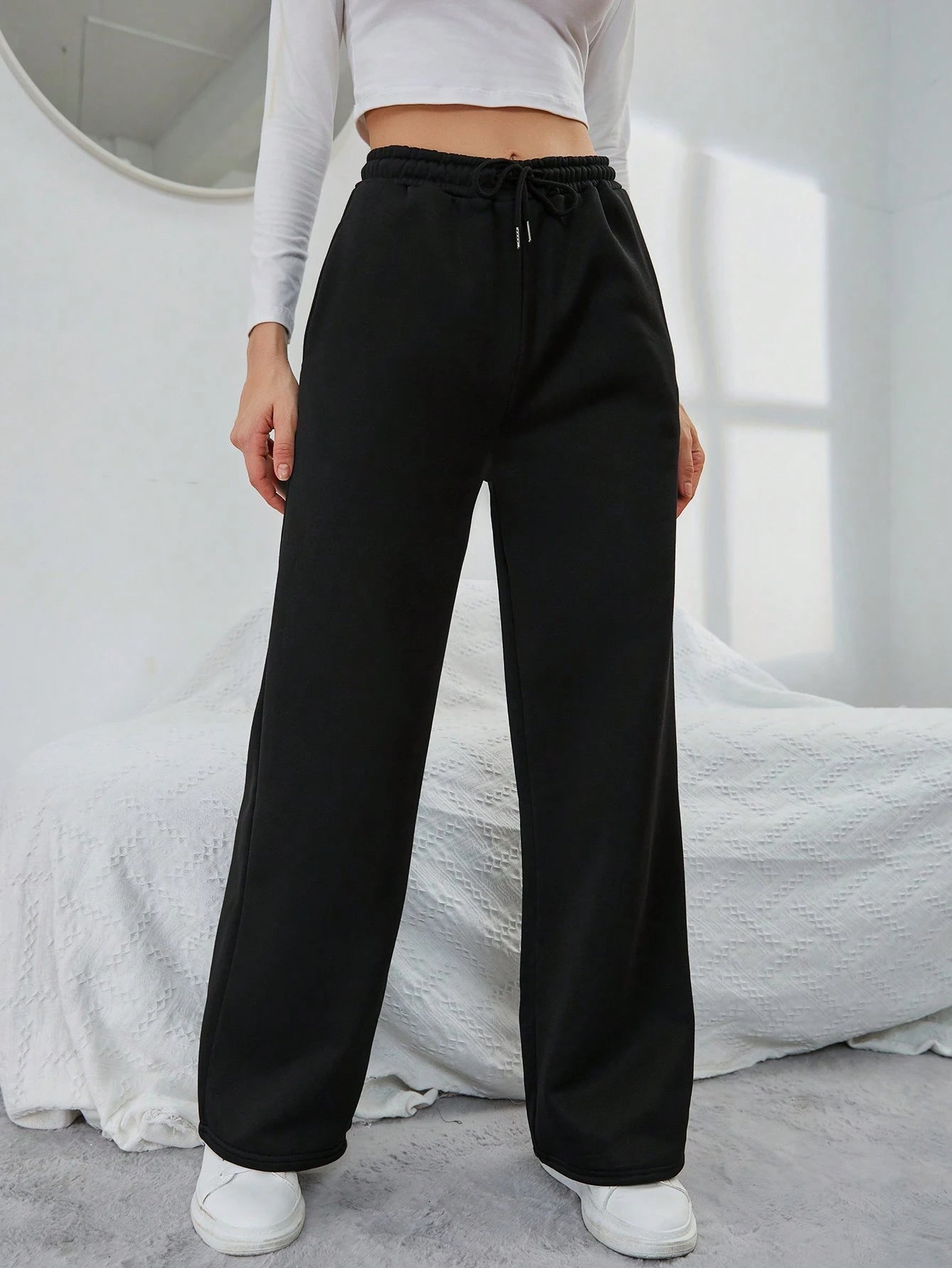 Solid Color Drawstring Jogger Pants