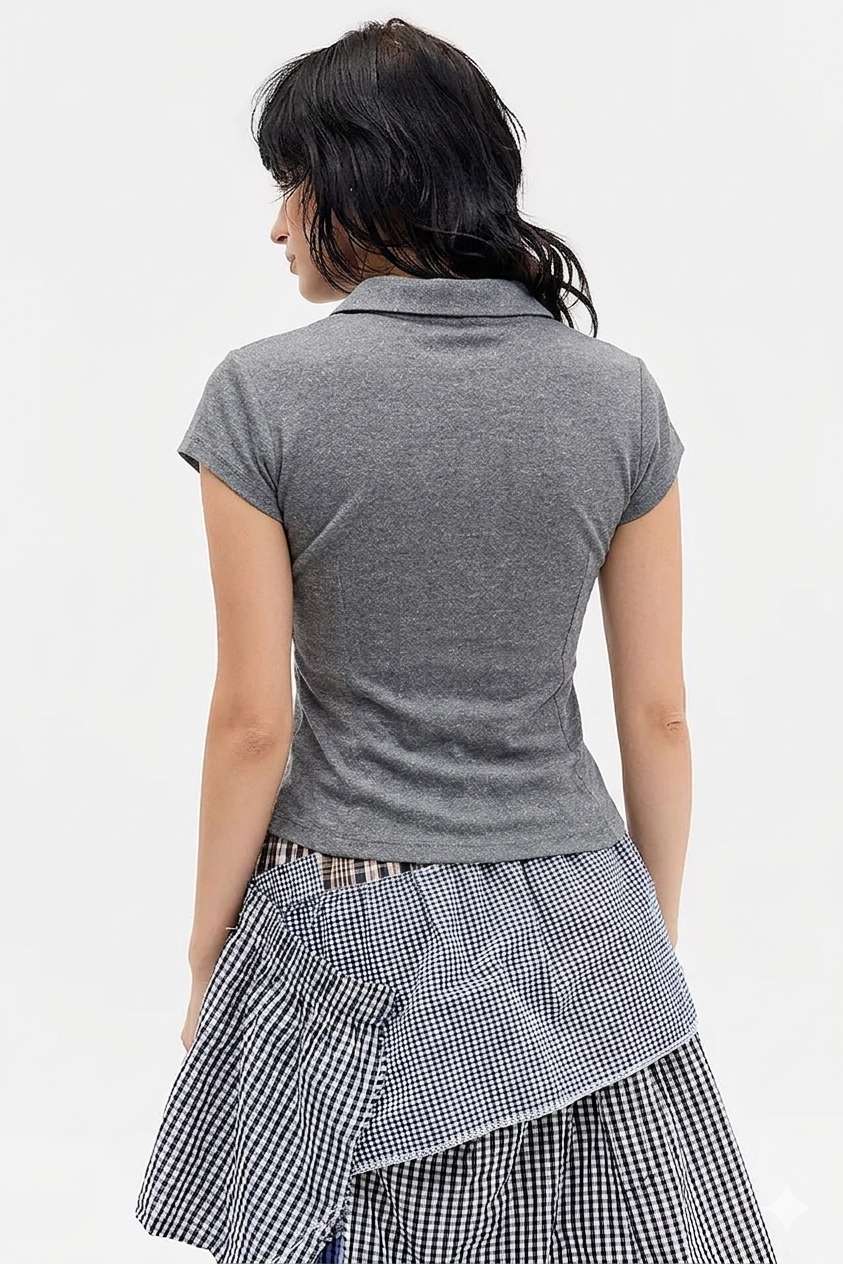 Letter Print Polo Collar Short Sleeve Casual T-Shirt