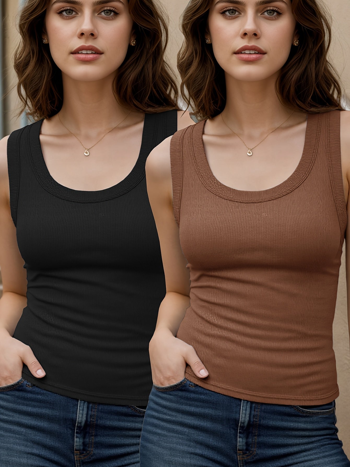 2pcs Women's Sleeveless Tank Tops - Casual Round Neck