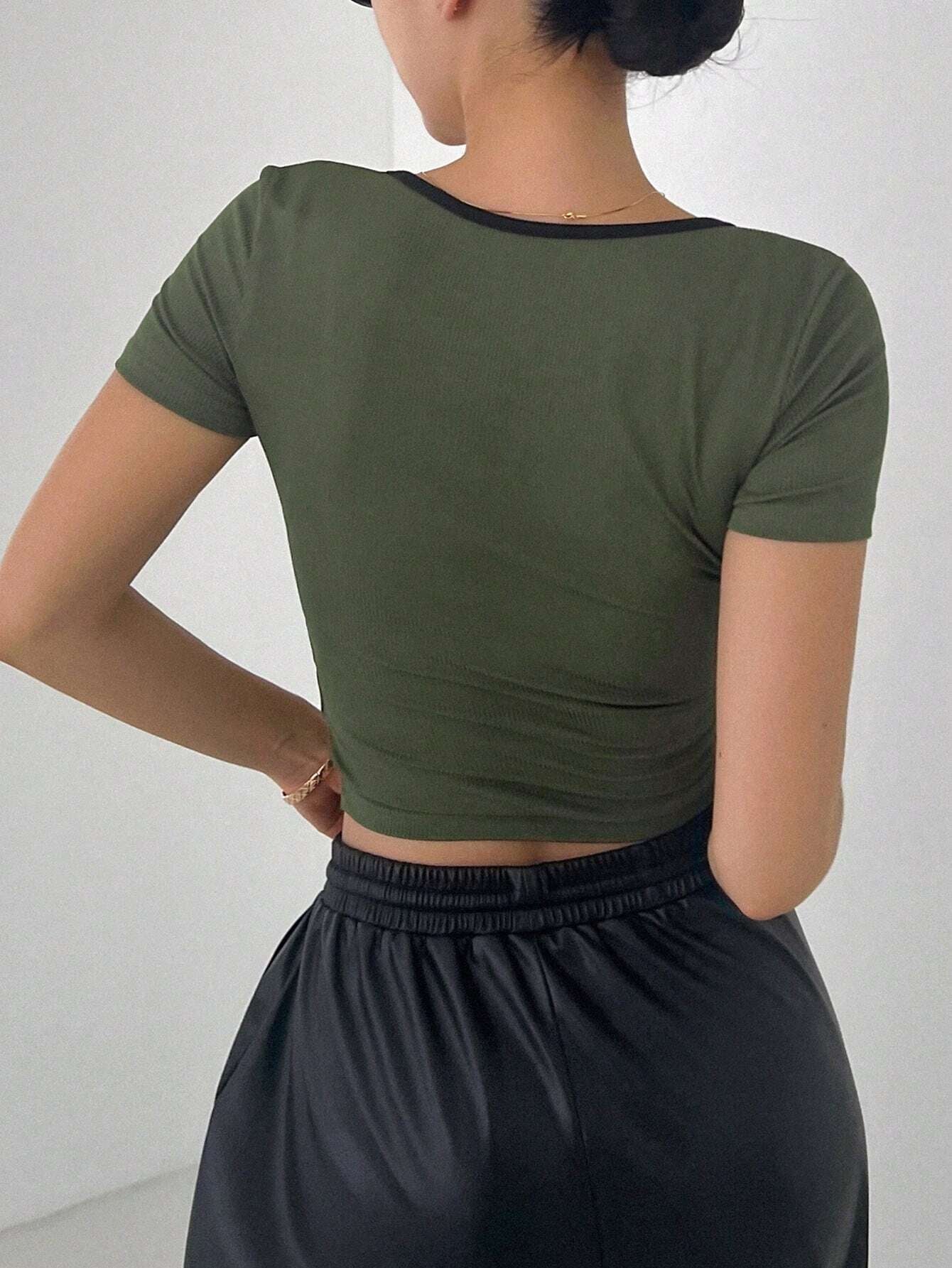 Flash Sale | Women's Wrapped Round Neck T-Shirt With Bow Knot