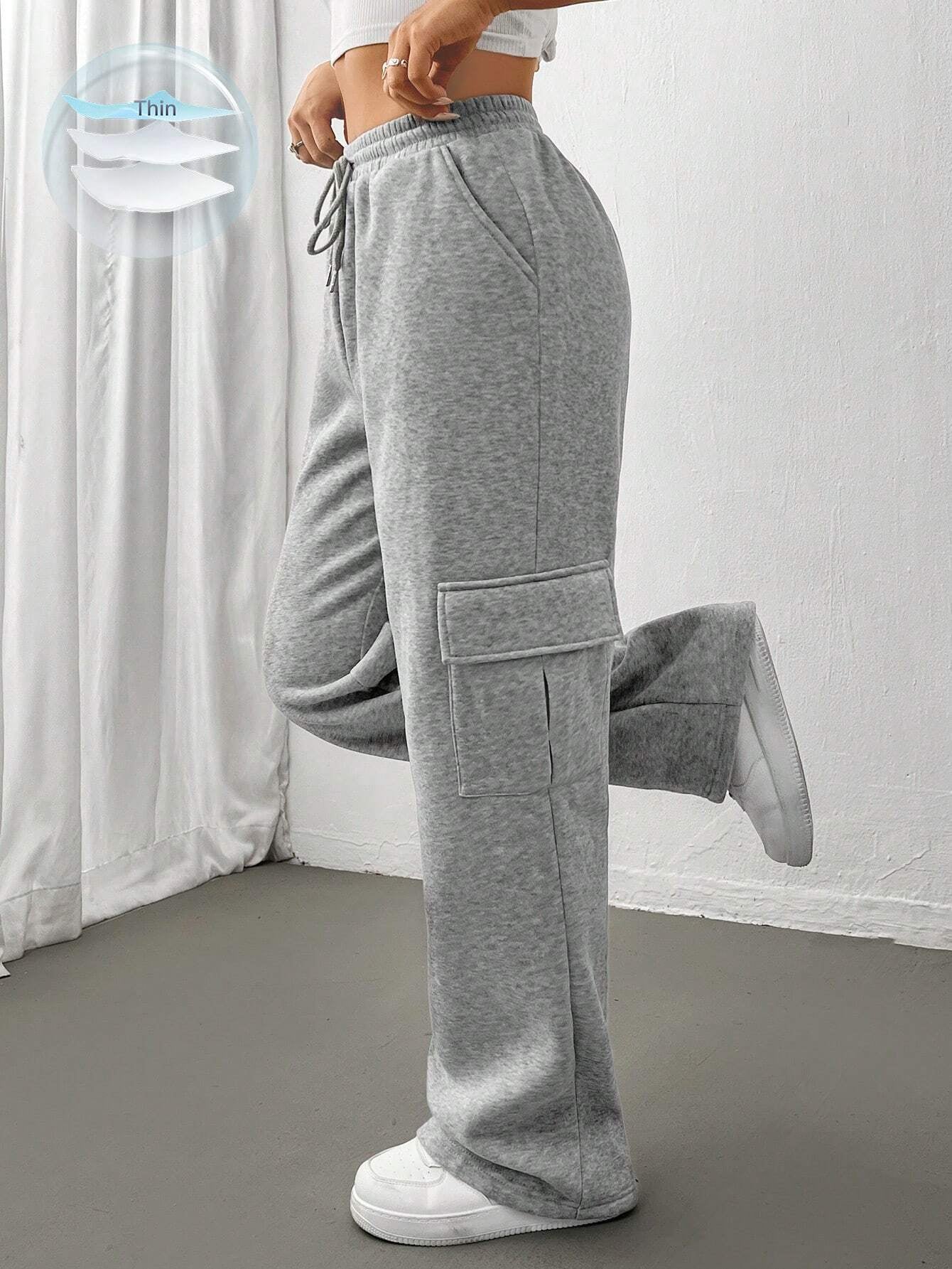 Flap Pocket Side Drawstring Waist Sweatpants