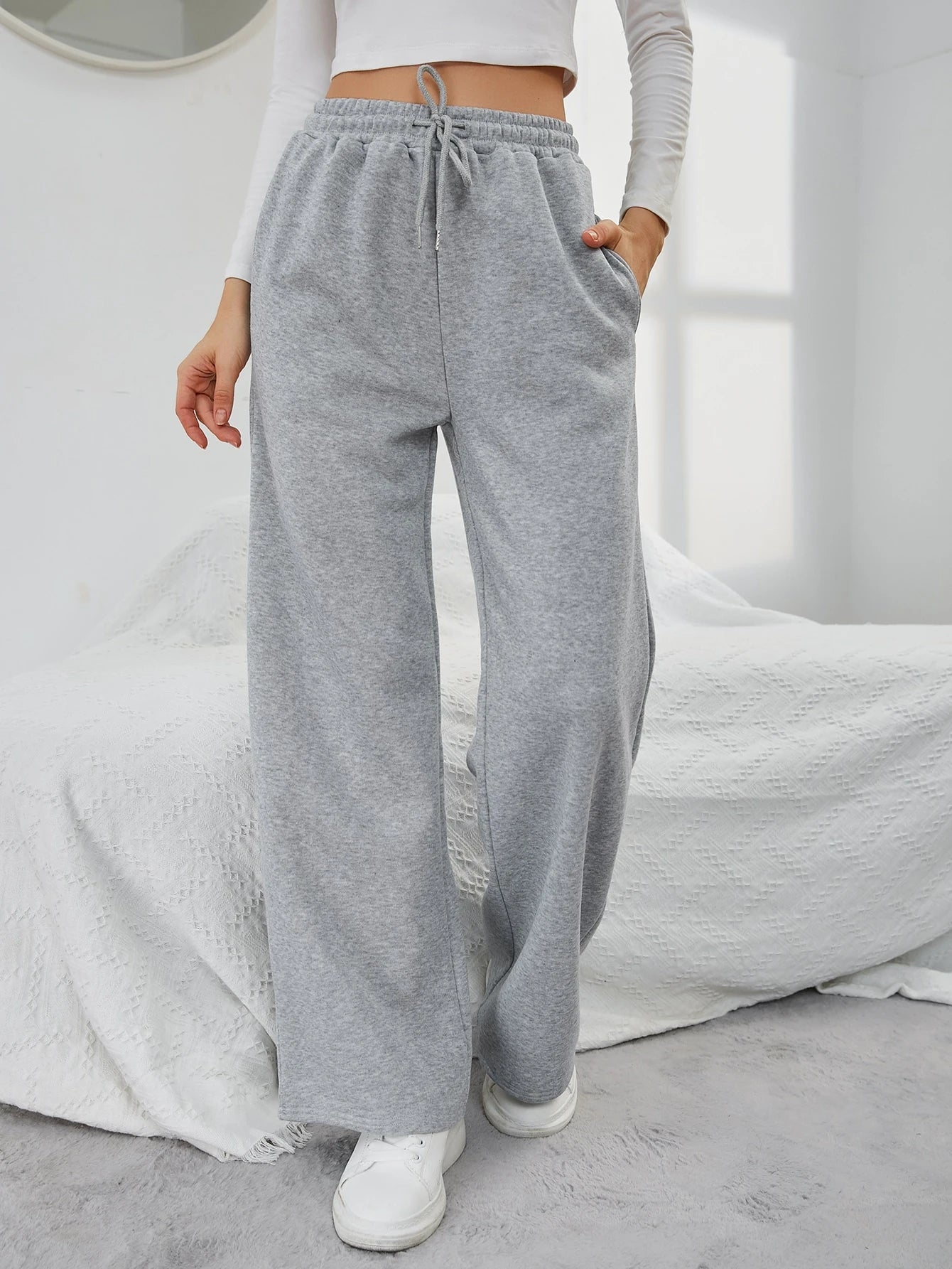 Solid Color Drawstring Jogger Pants