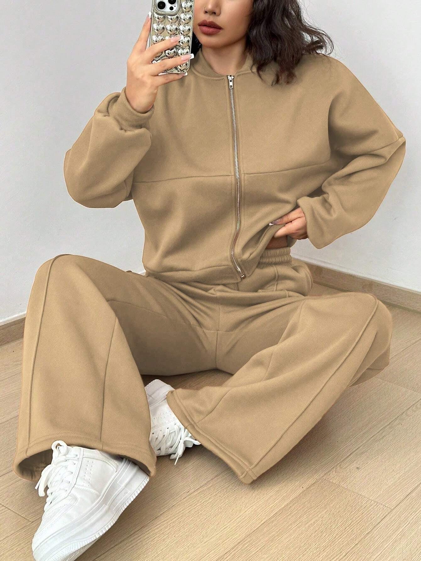 Casual Long Sleeve Top And Pants Two Pieces Outfit