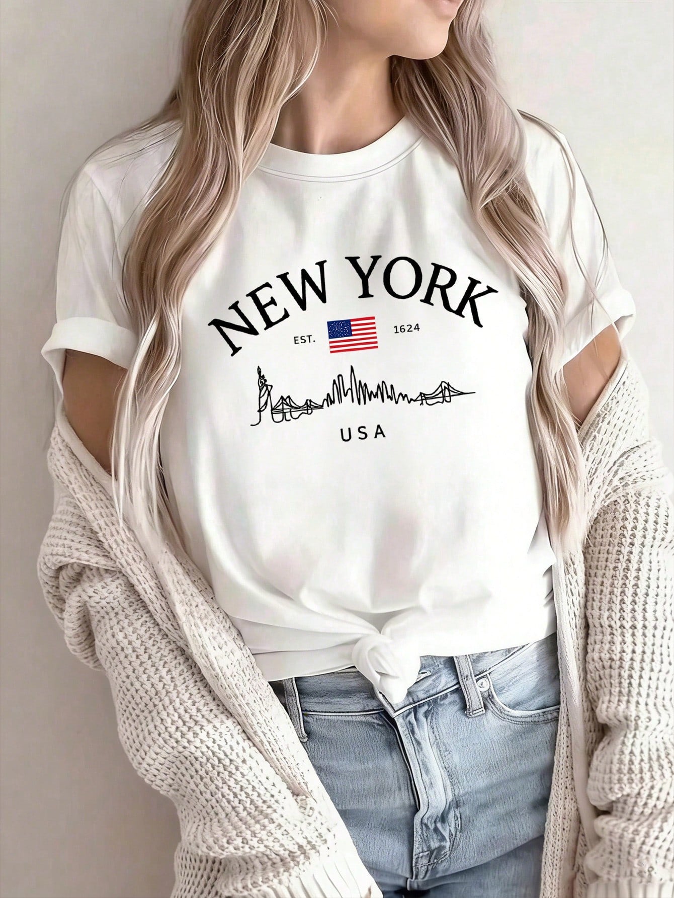 Simple Fashion Slogan Print Casual Vacation Style Loose Fit Round Neck Short Sleeve T-Shirt, Fashionable Everyday Top