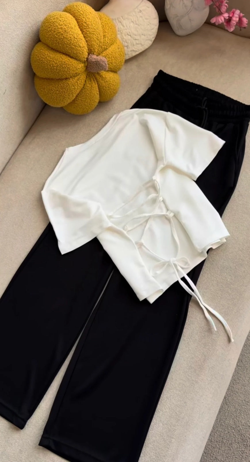 SEEN White Corset T-Shirt & Black Flapper Trouser Set | 2-Piece Outfit