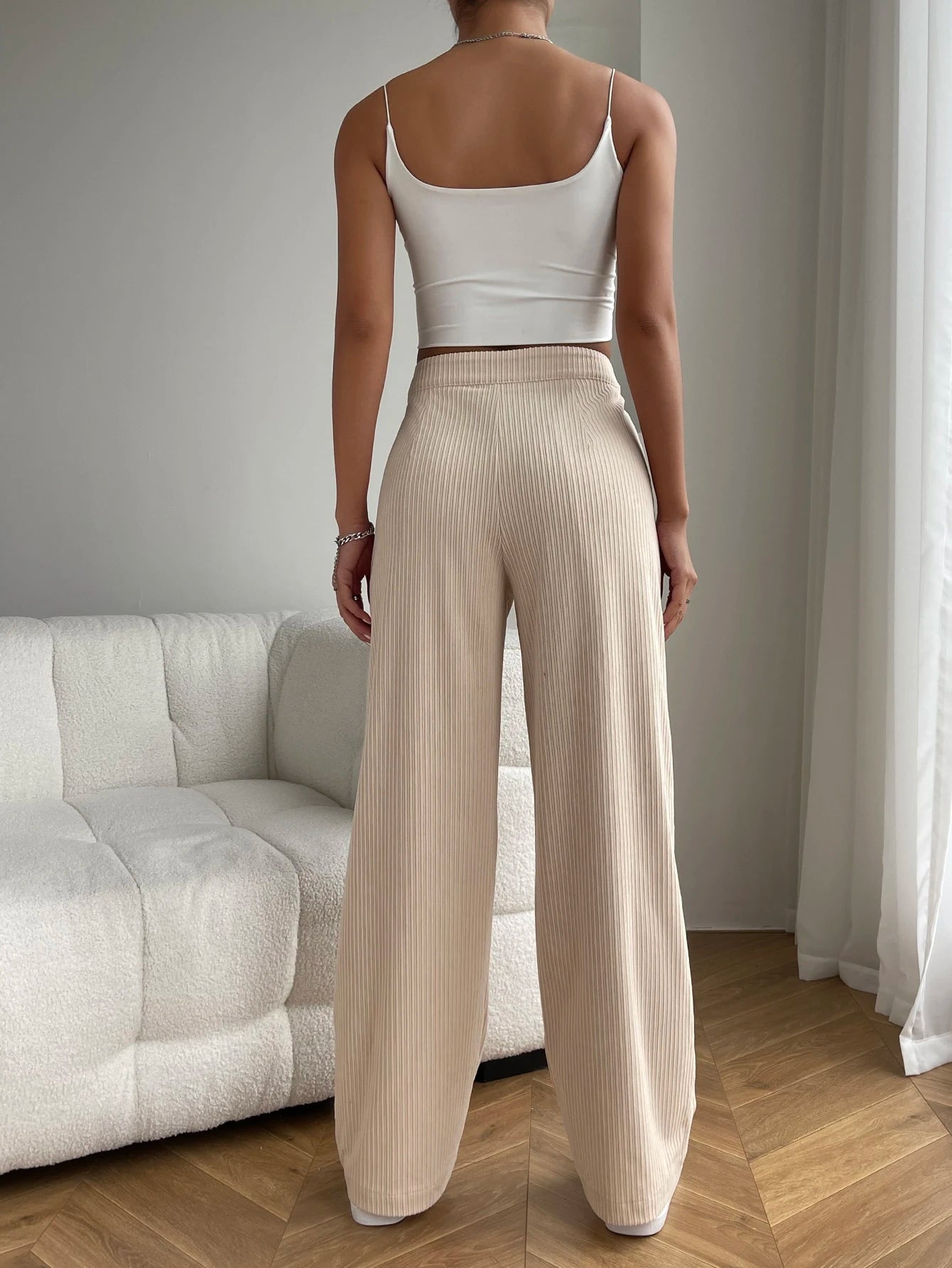 Solid Color High Waist Pockets Straight Loose Casual Pants