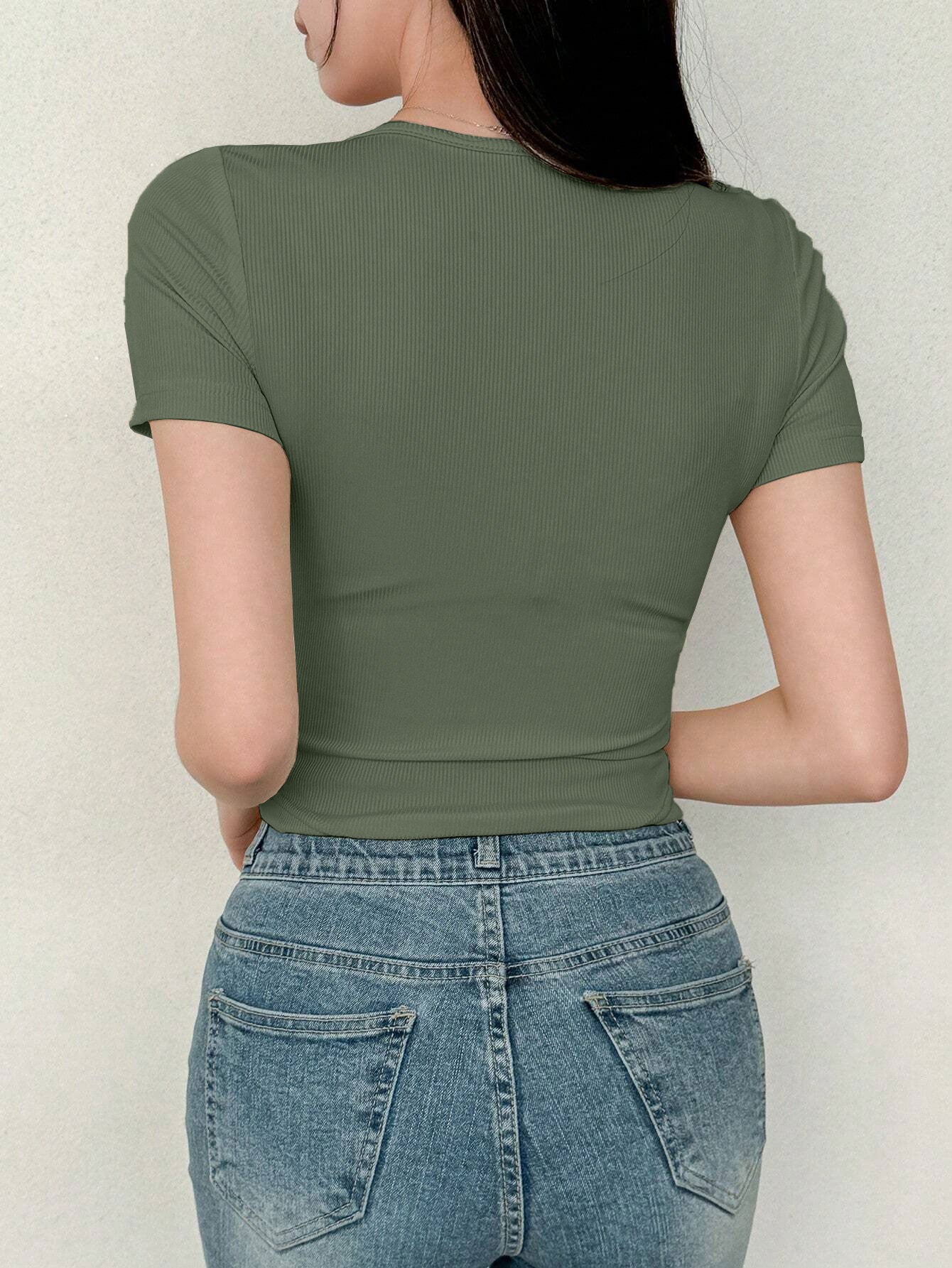 Women's Solid Color Swan Collar Short Sleeve T-Shirt