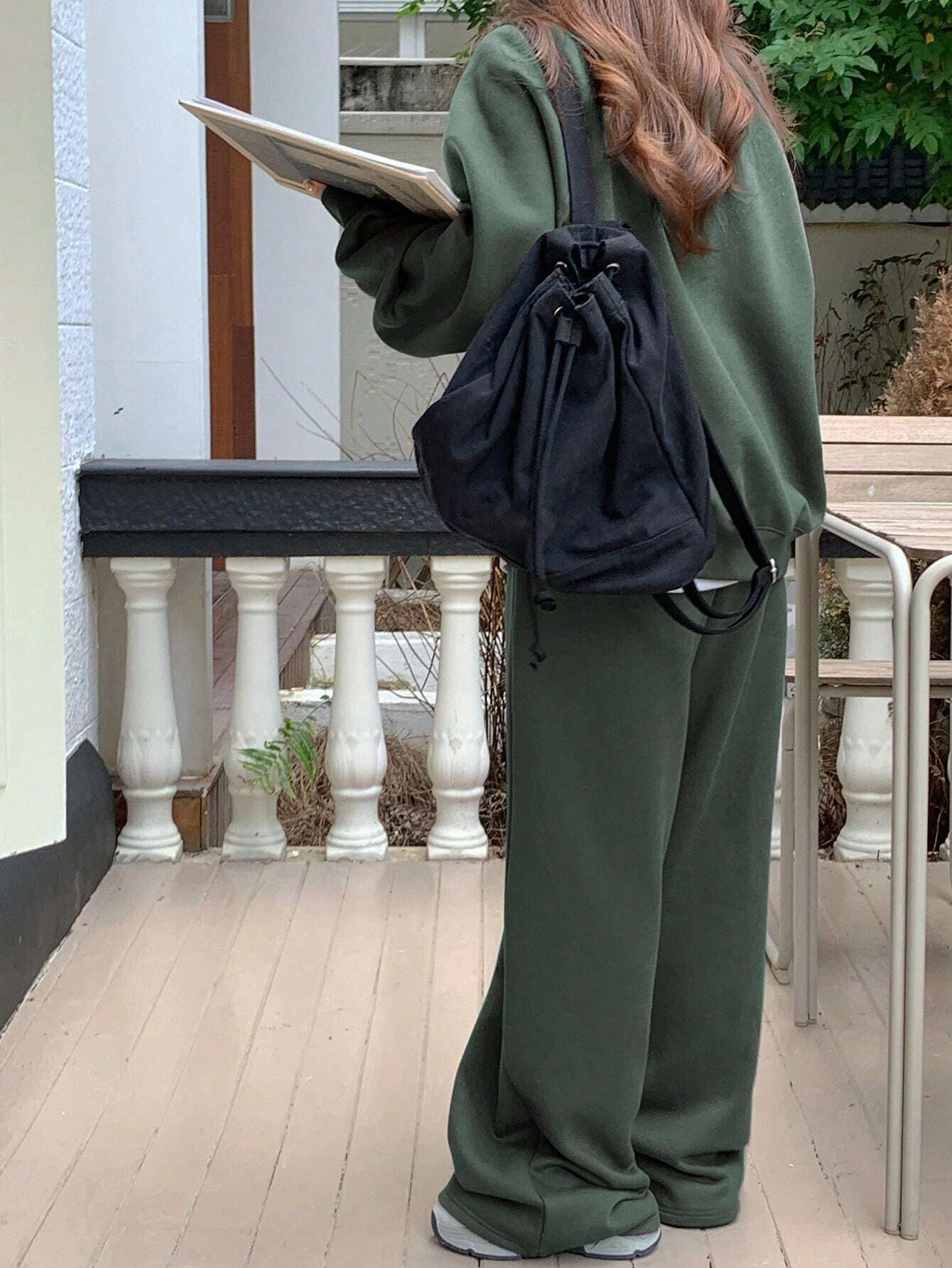 Casual Letter Printed Crew Neck Raglan Sleeve Sweatshirt And Sweatpants Set