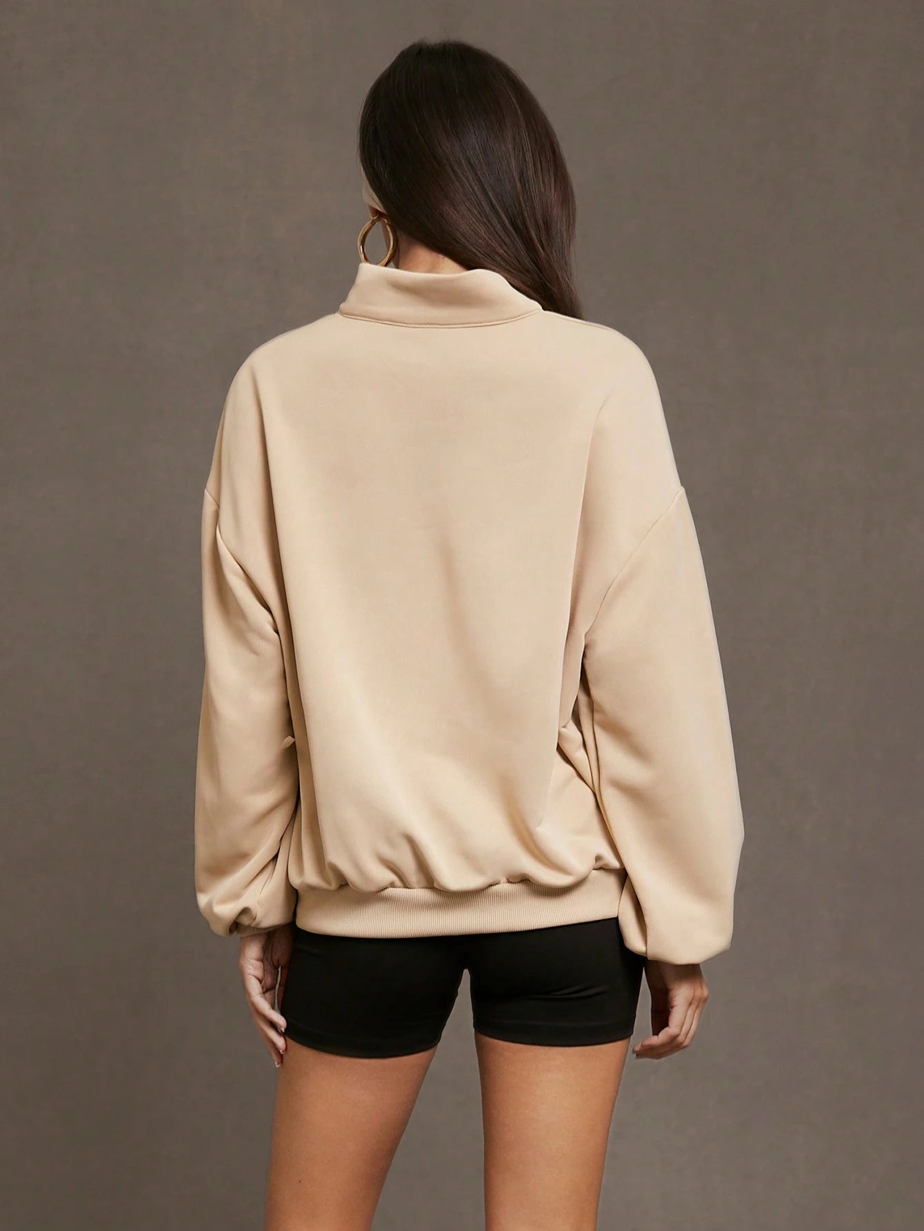 Letter Graphic Quarter Zip Drop Shoulder Sweatshirt, Long Sleeve Tops