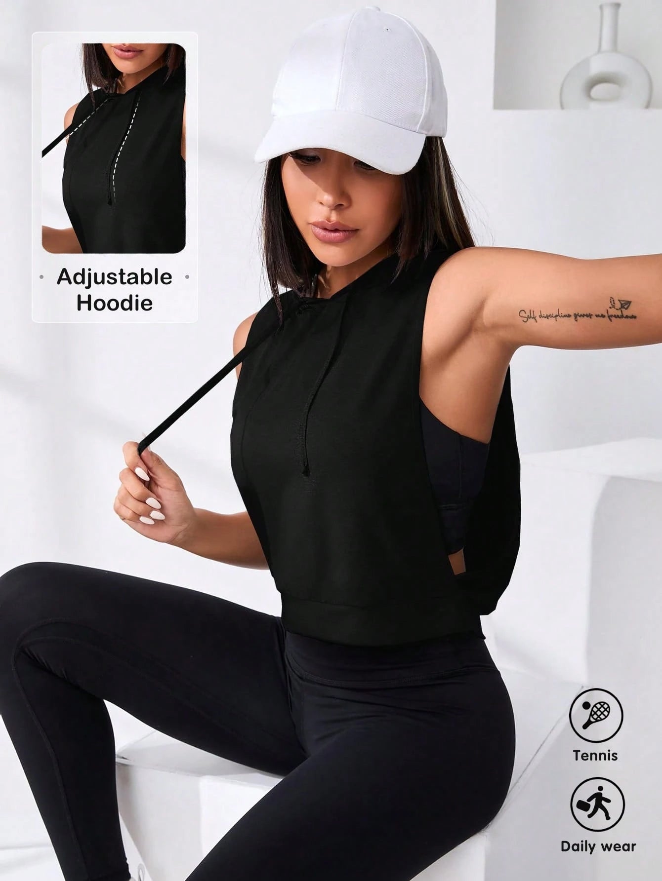 Cut Out Drawstring Sports Hoodie Cropped Hoodie