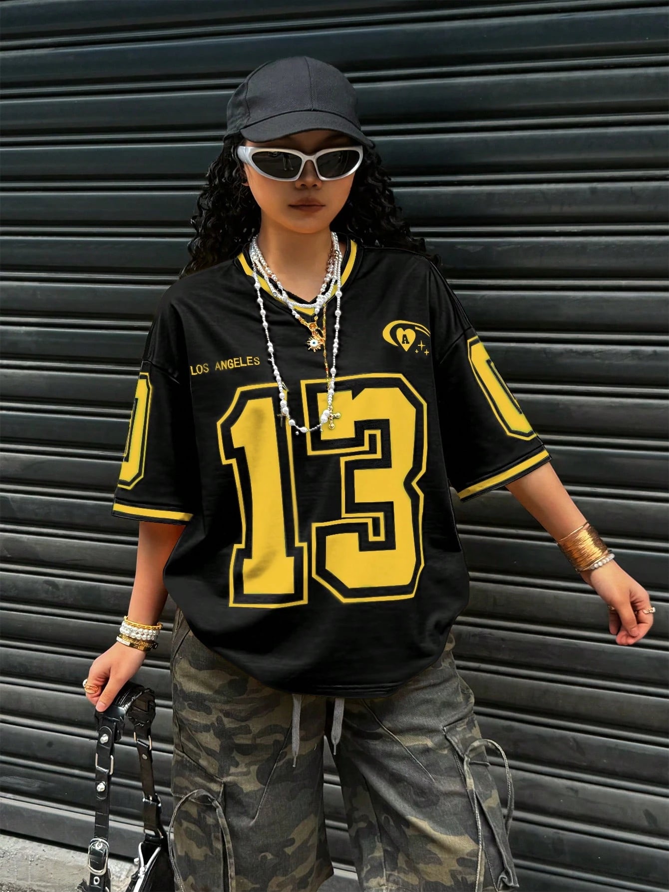 Plus Size Digital All-Over Print Casual Loose V-Neck T-Shirt, Streetwear