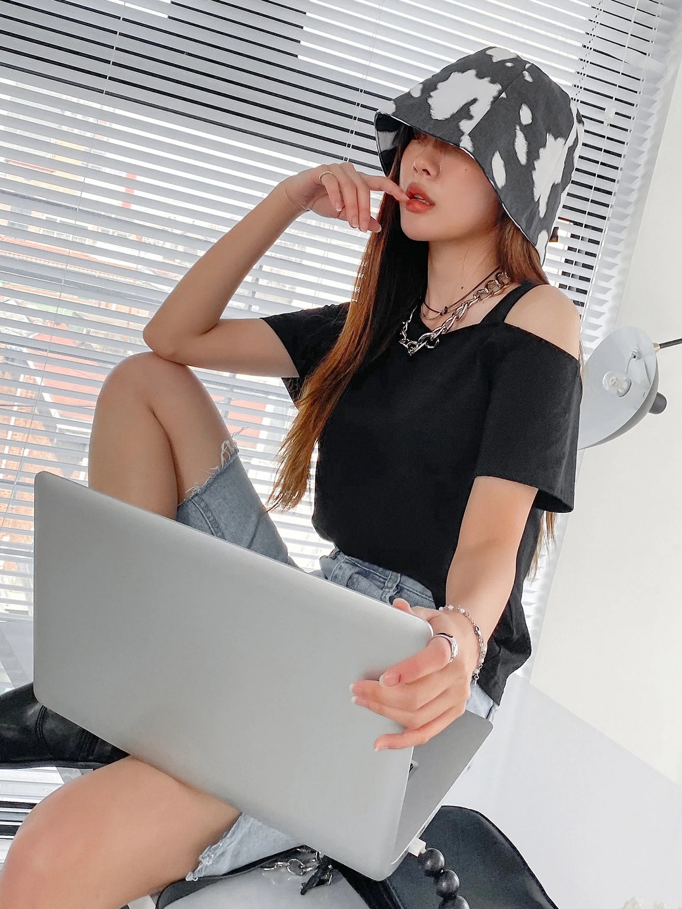 Solid Asymmetrical Neck Tee