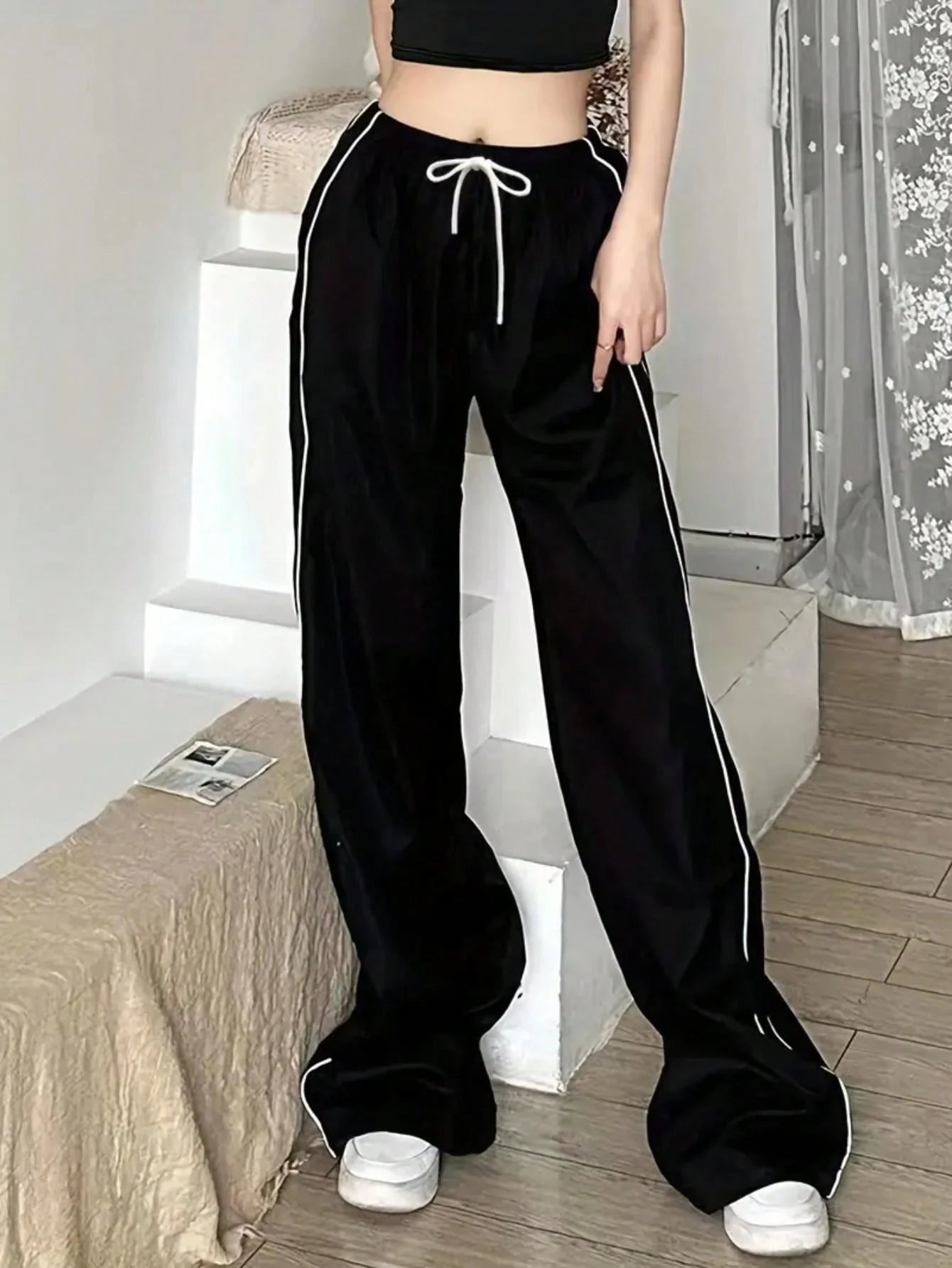 Casual Draping Striped Wide Leg Pants