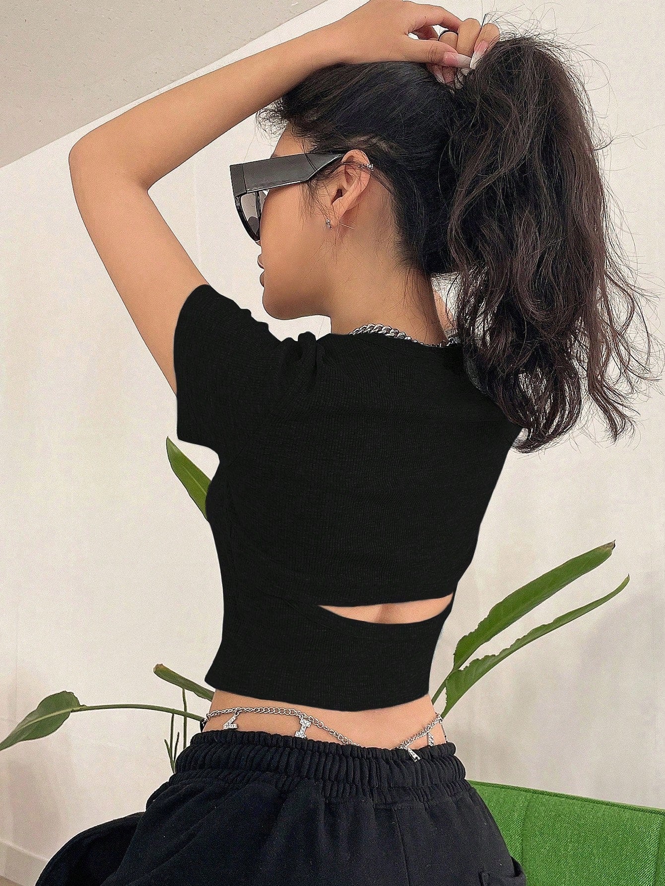 Cut Out Back Crop Tee Going Out Tops