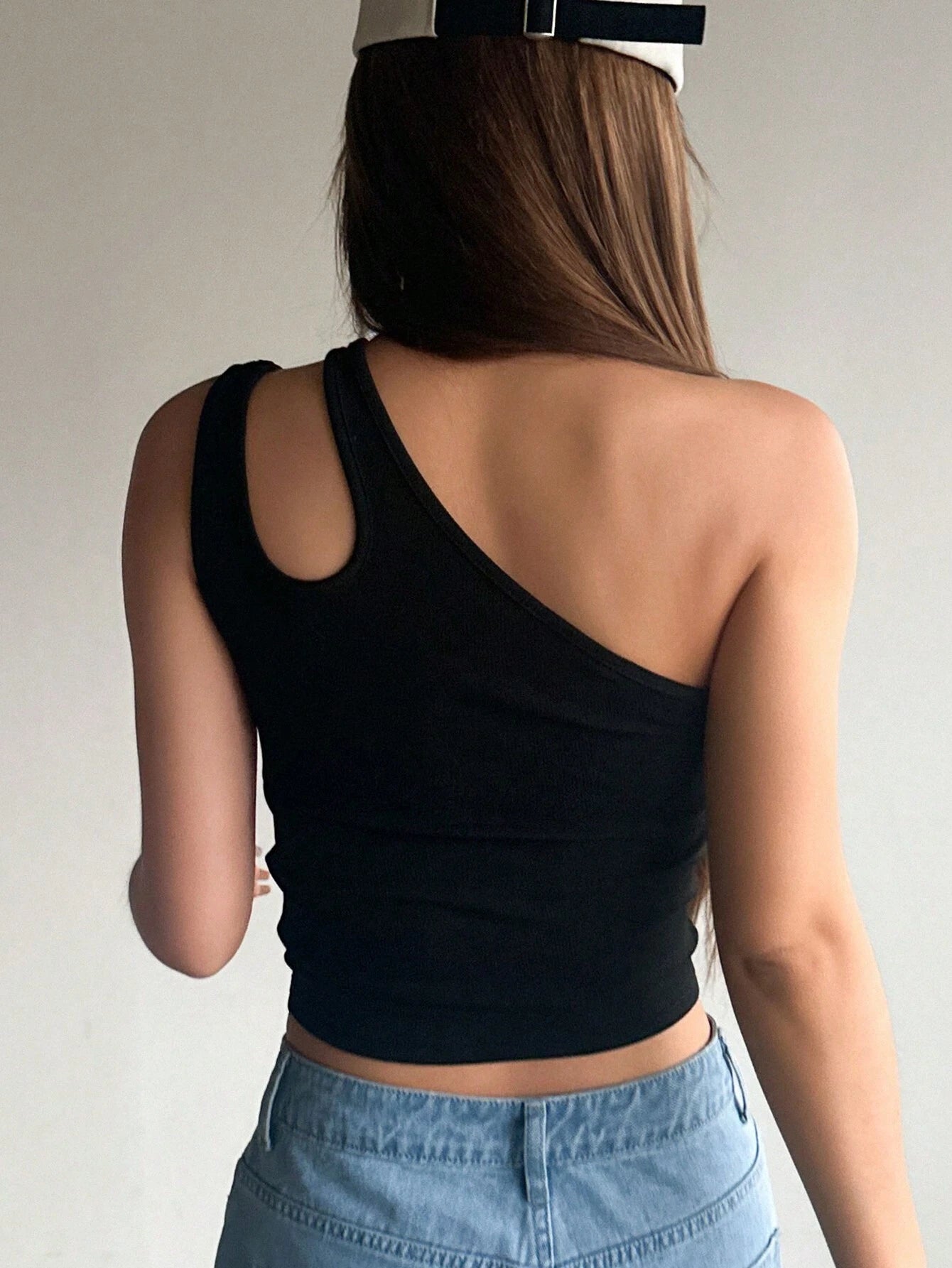 One Shoulder Hollow Out Slim Fit Top Summer