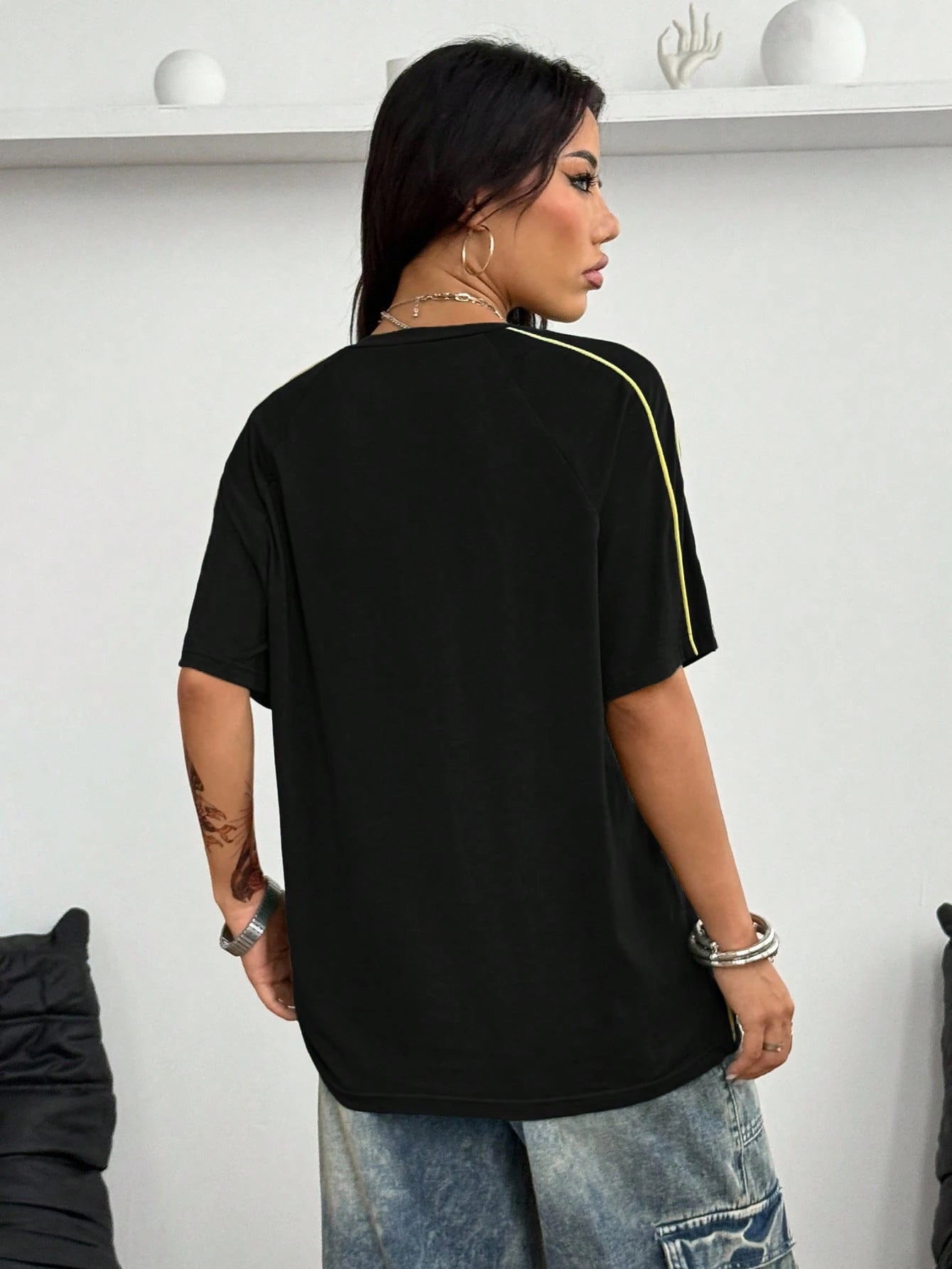 Streetwear Y2K Cool Event Letter Printed Color-Blocked Short Sleeve T-Shirt