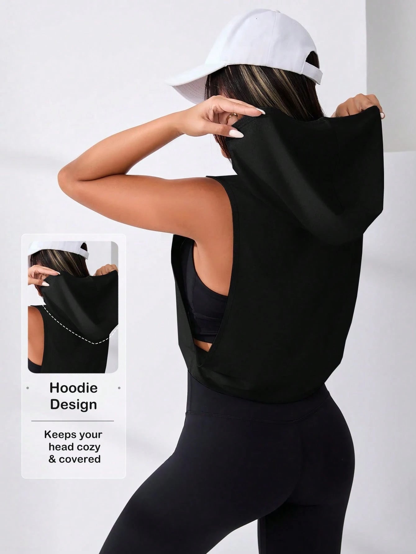 Cut Out Drawstring Sports Hoodie Cropped Hoodie