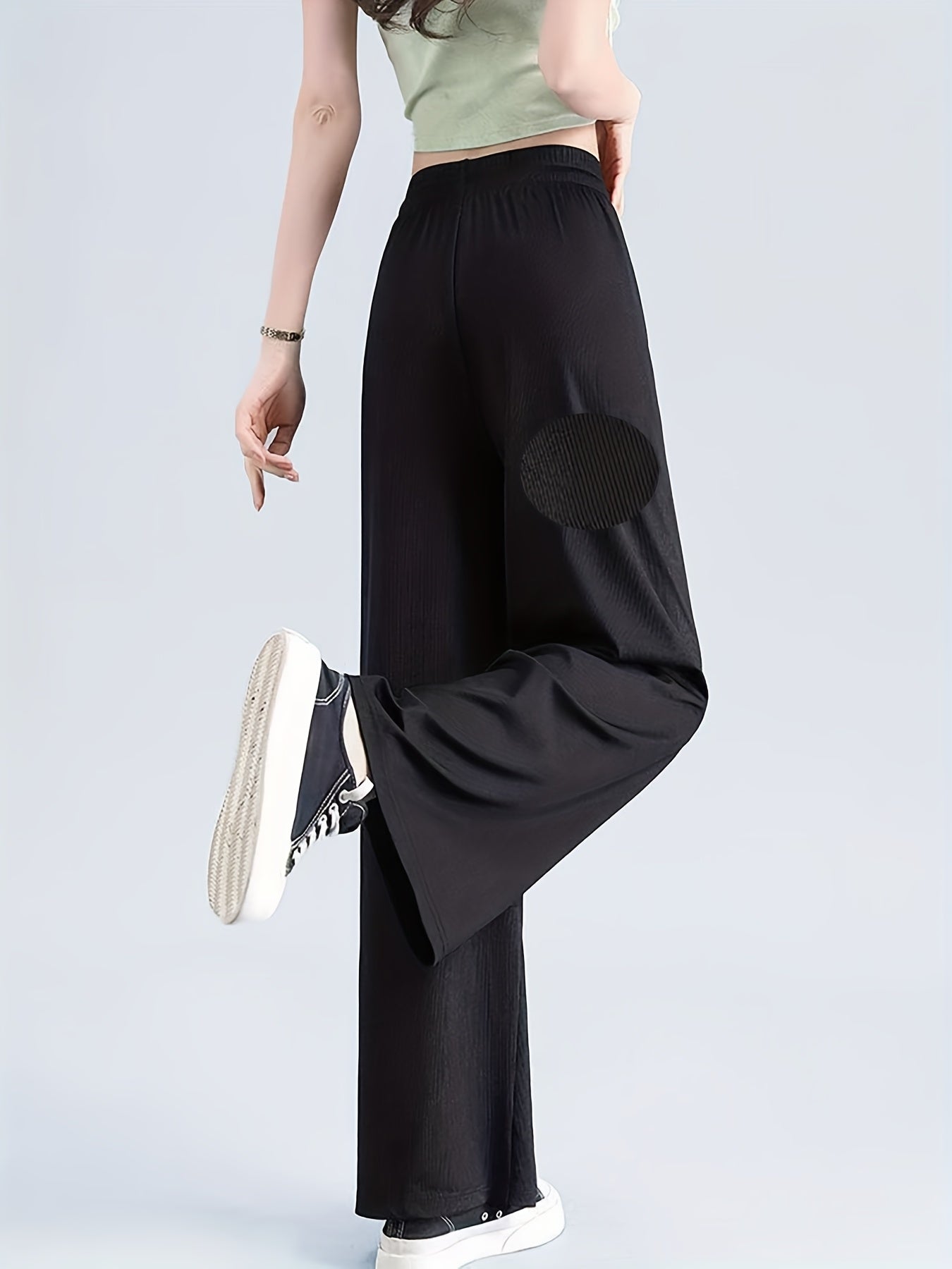 High-Waisted Wide-Leg Pants Straight Leg with Drawstring Waist