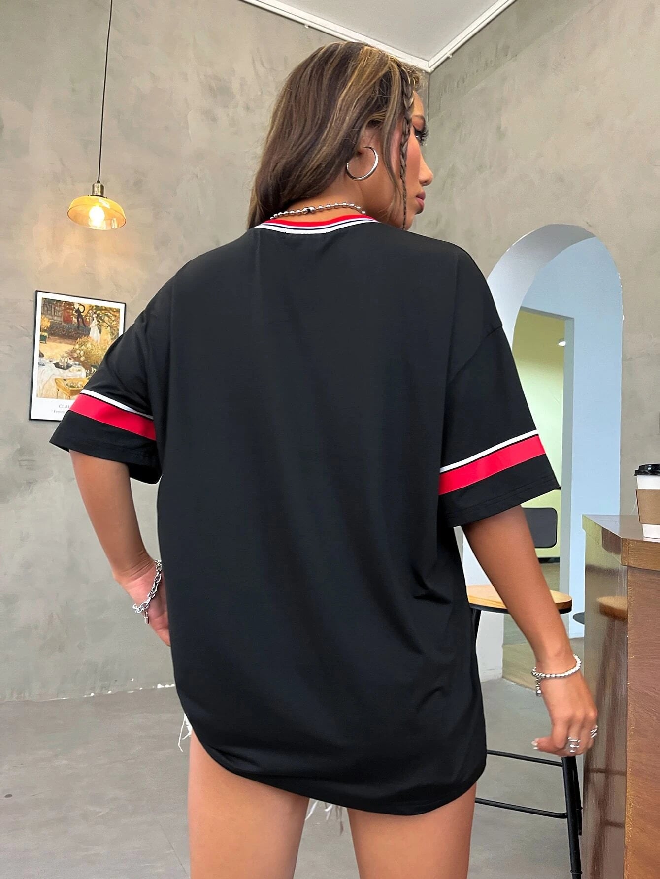 Loose-Fit V-Neck Drop-Shoulder T-Shirt