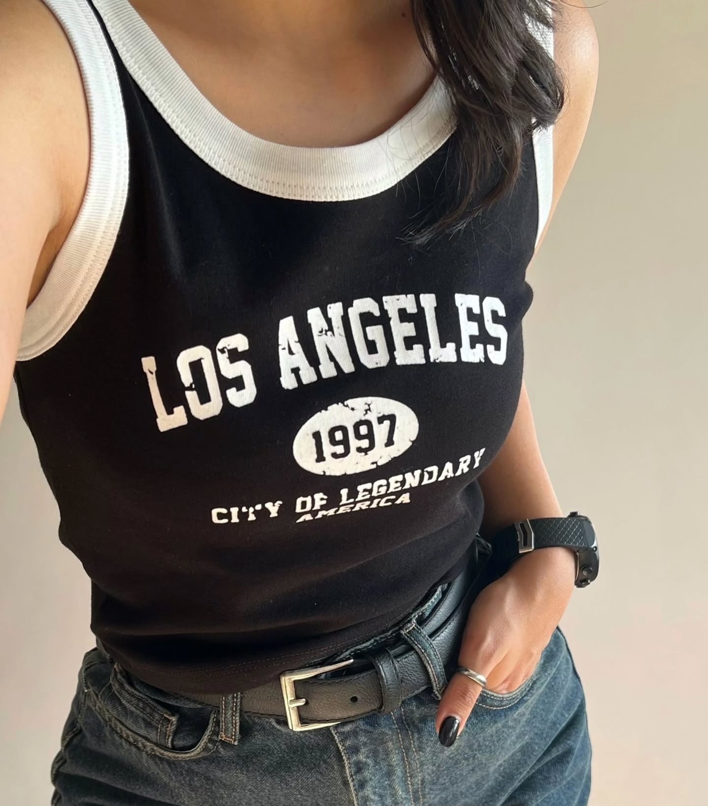 Letter Graphic Contrast Binding Tank Top