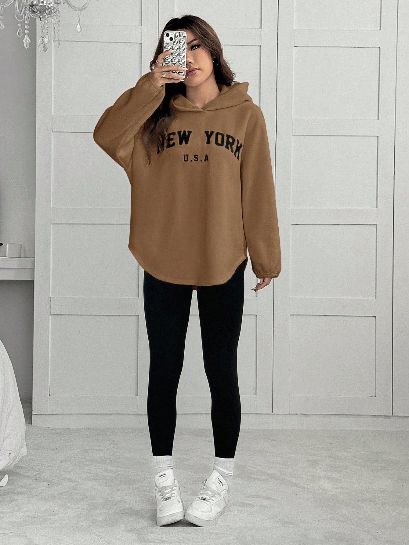 2pcs/Set Women Letter Embroidery Hoodie Sweatshirt And Leggings Outfit