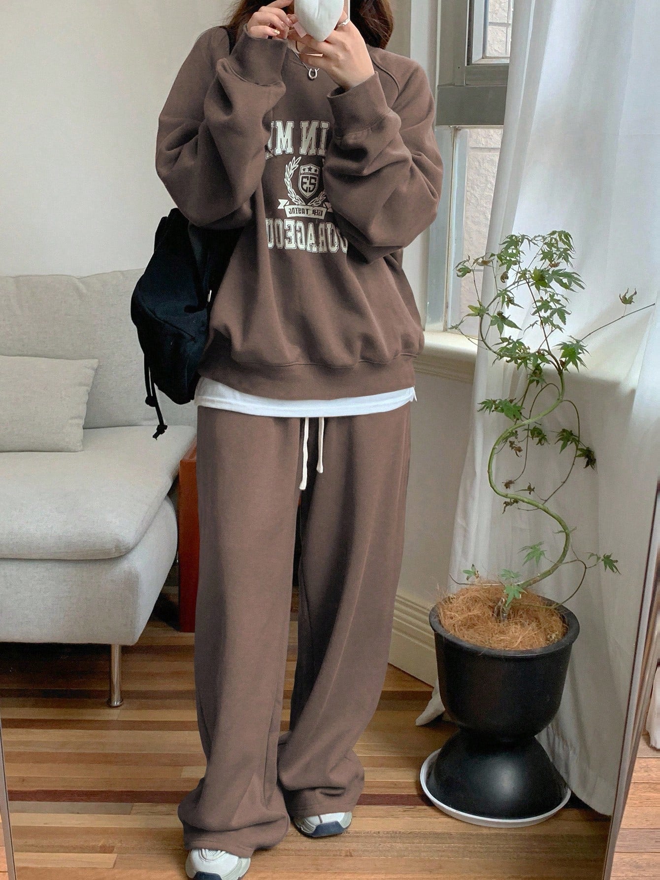 Casual Letter Printed Crew Neck Raglan Sleeve Sweatshirt And Sweatpants Set
