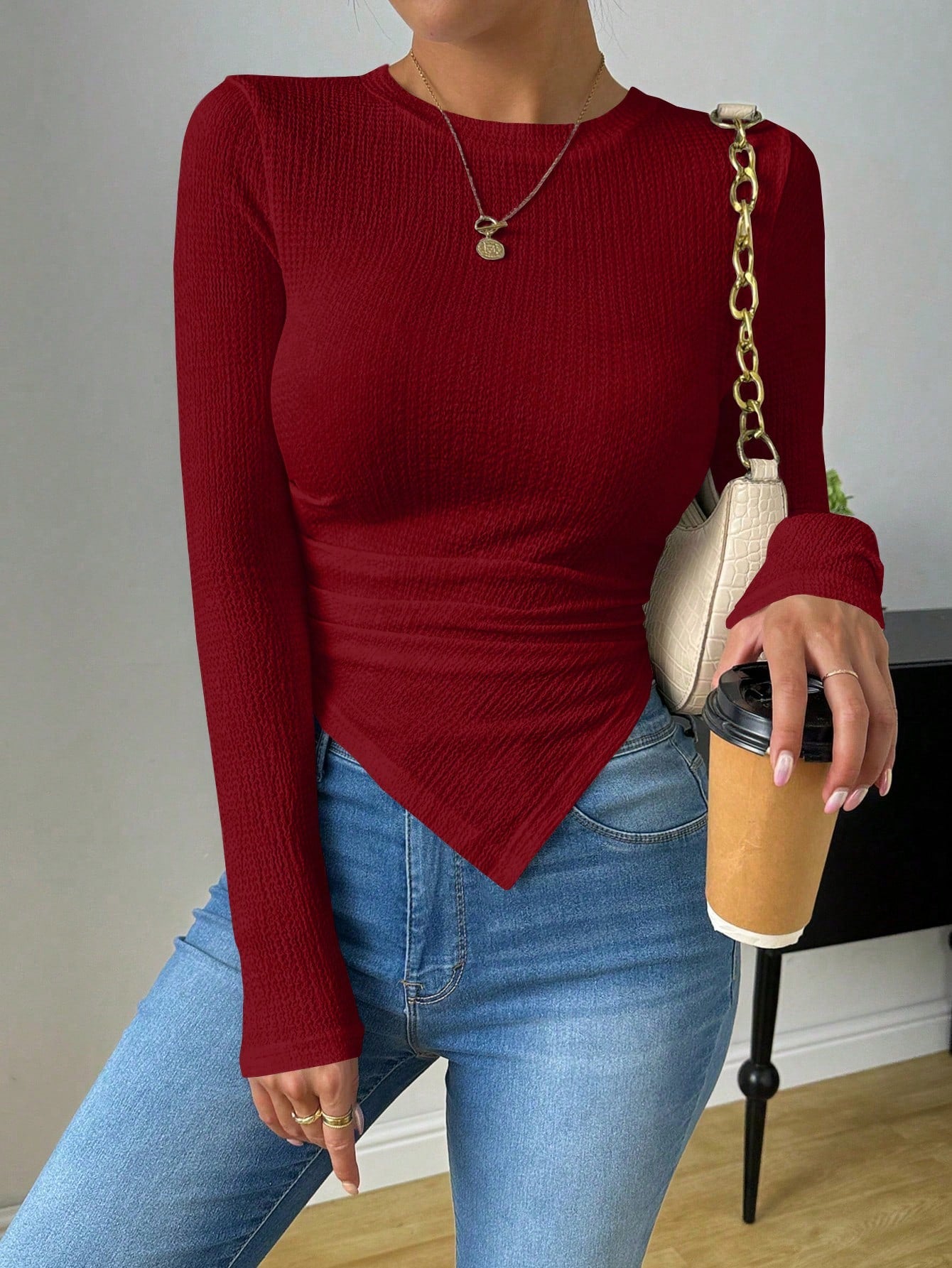 Solid Asymmetrical Hem Tee