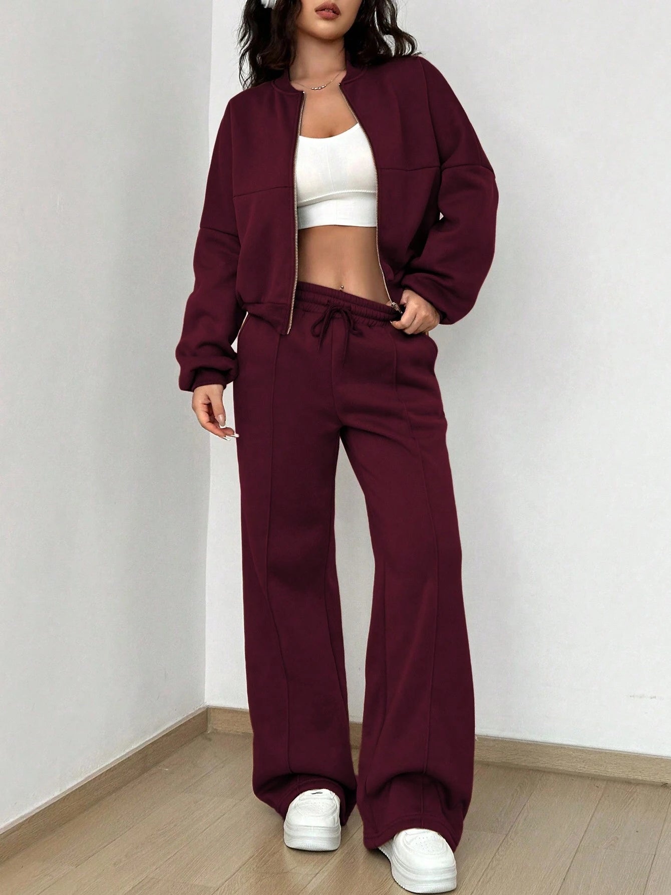 Street Style Camouflage Maple Leaf Print Zipper Sweatshirt & Pants Set