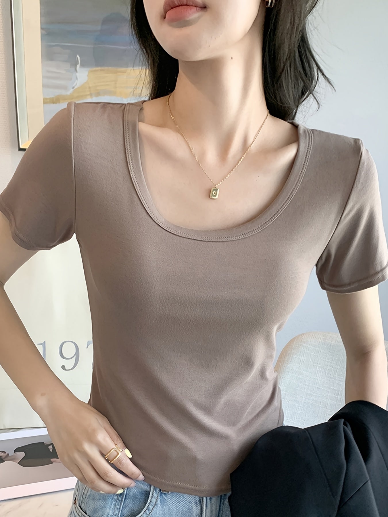 Short Sleeve Crew Neck Casual Solid Color T-Shirt, Slim Fit