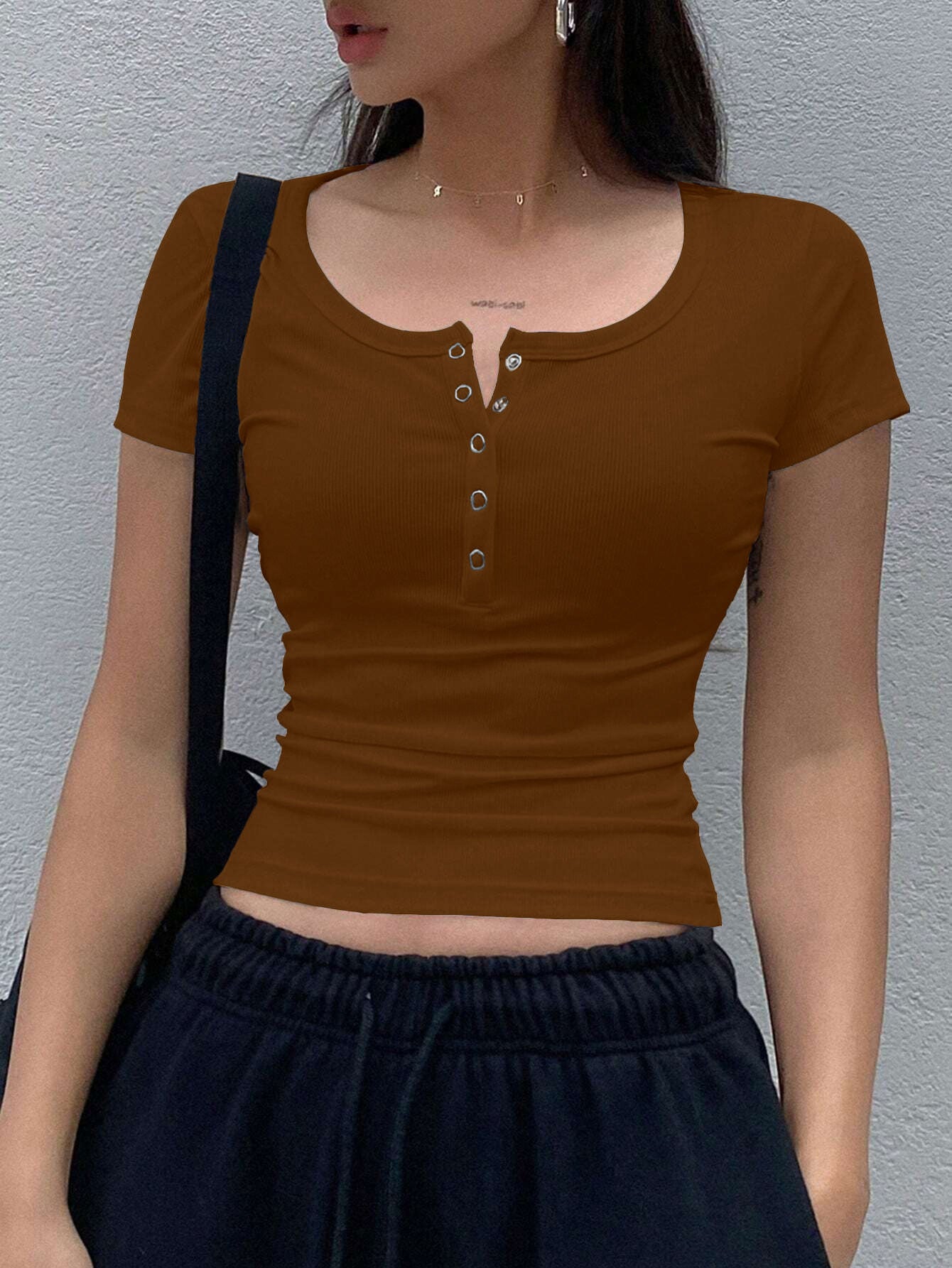 Flash Sale | Short Sleeve T-Shirt With Henley Neck