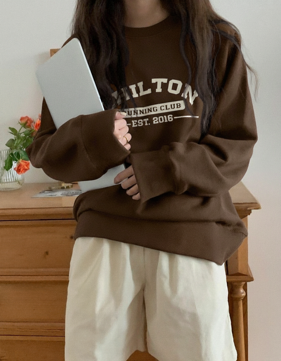 Letter Graphic Thermal Lined Sweatshirt Chilton Running Club Long Sleeve Tops Graduation