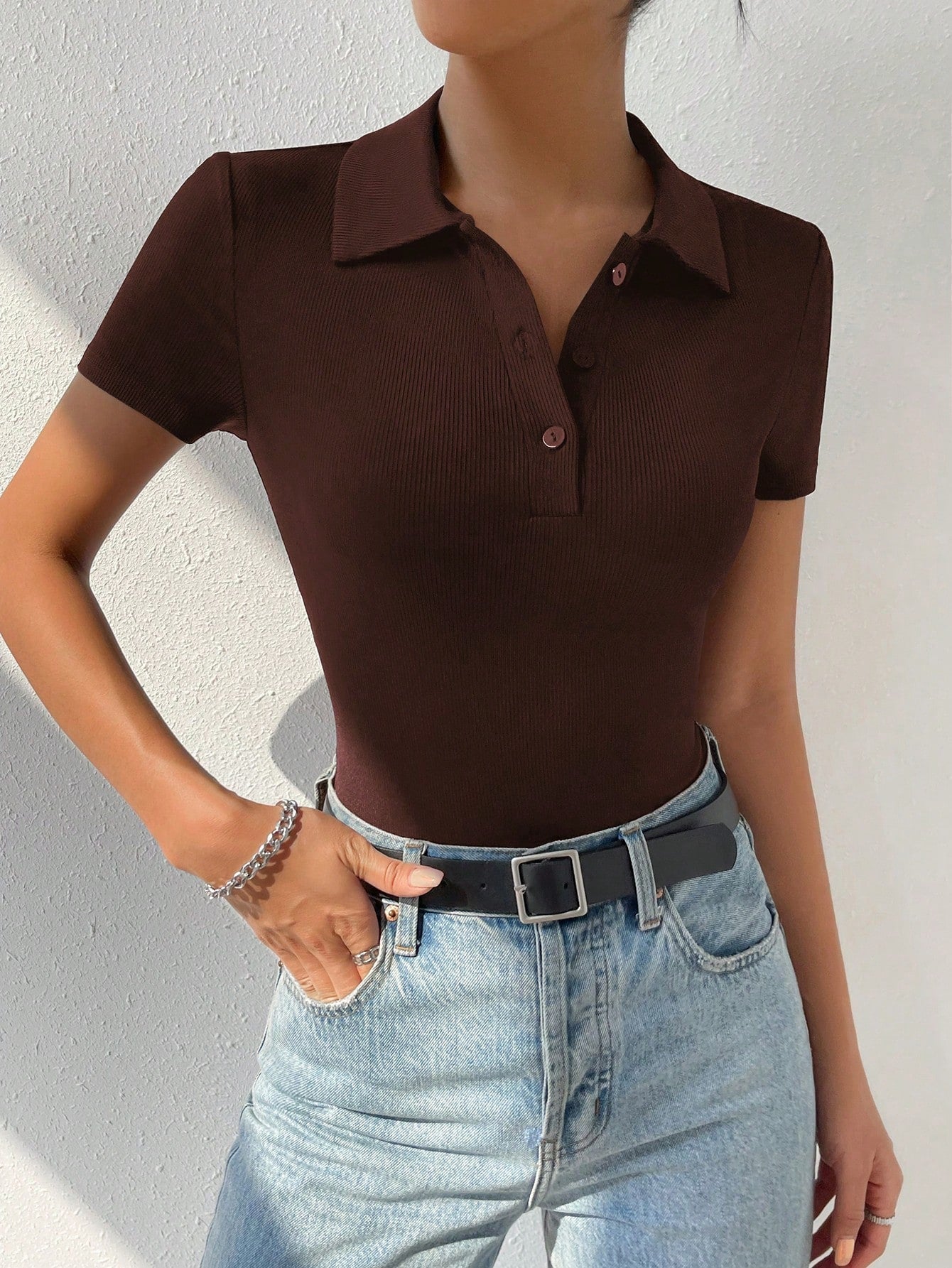 Solid Half Button Bodysuit