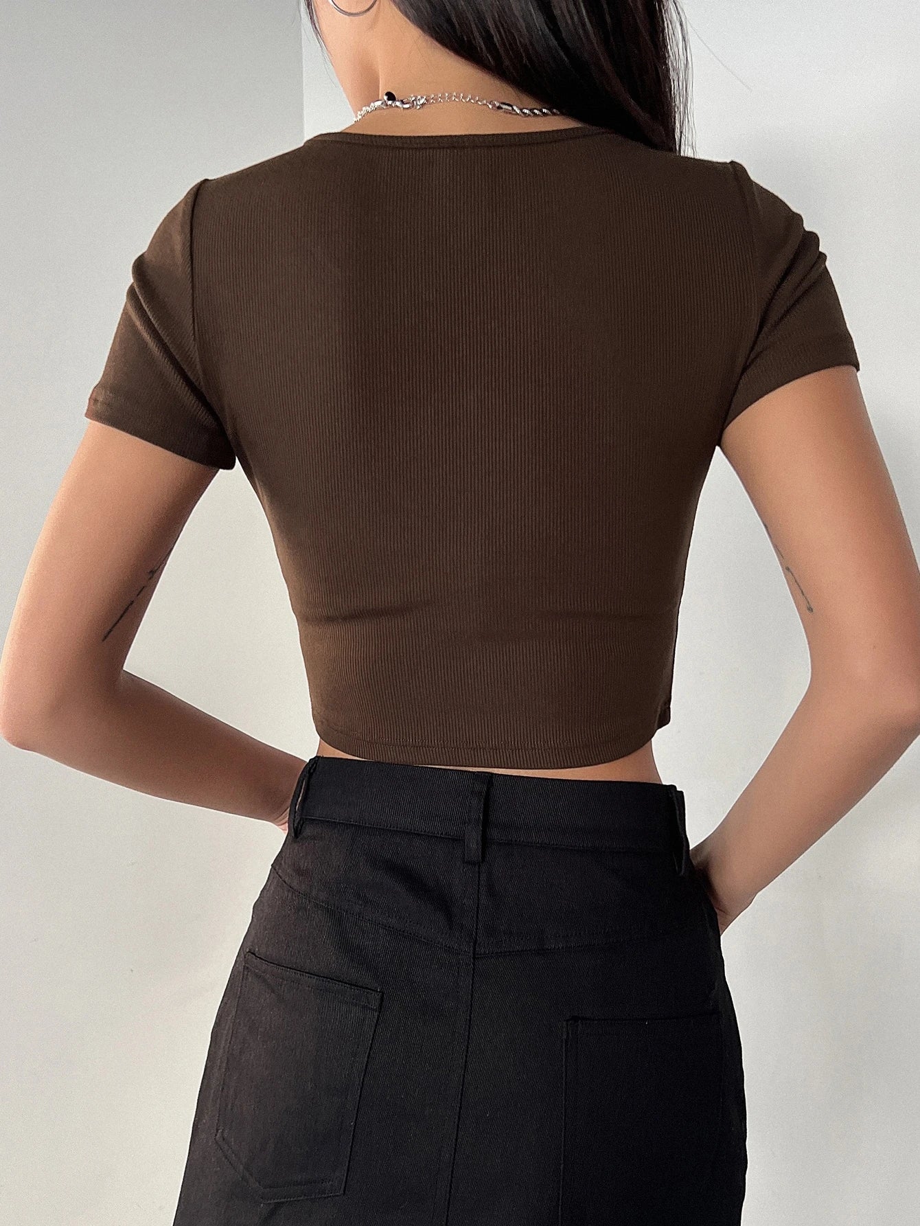 Notched Neckline Seam Detail Tee