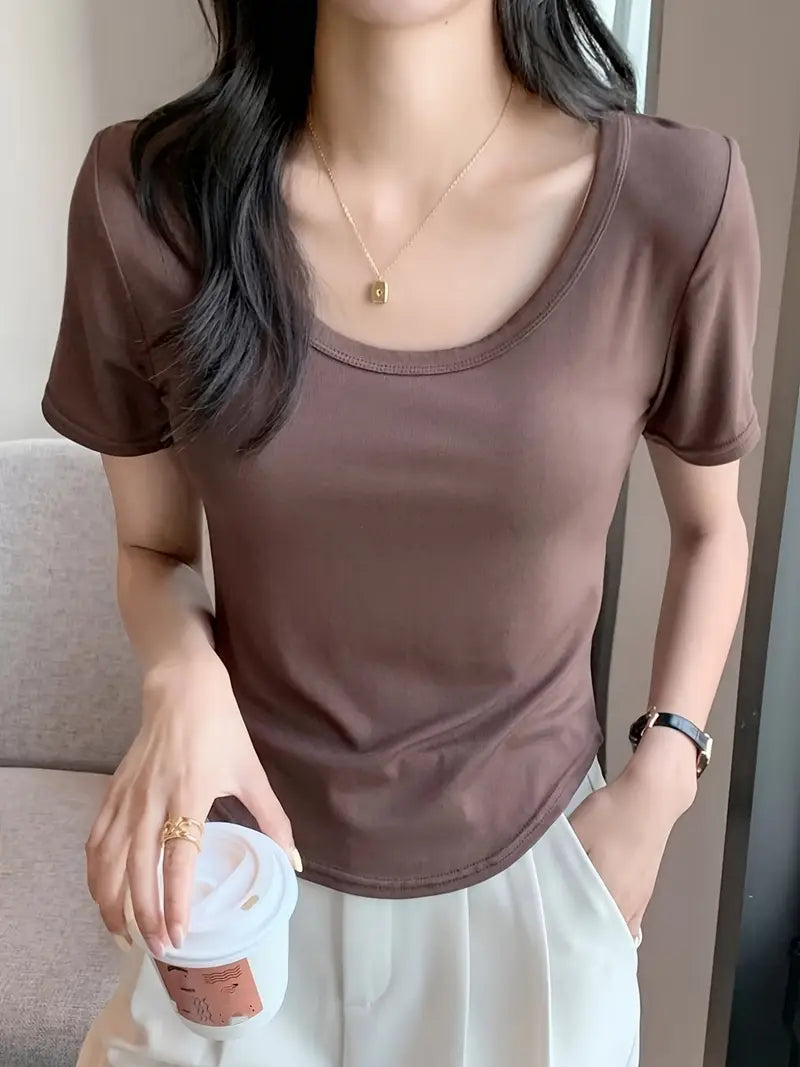 Short Sleeve Crew Neck Casual Solid Color T-Shirt, Slim Fit
