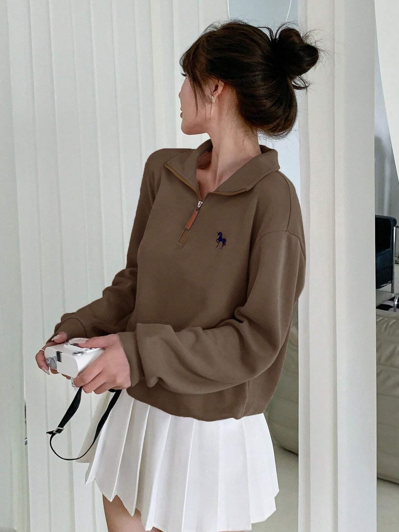 Half-Zipper Casual & Versatile Long Sleeve Sweatshirt, Long Sleeve Tops