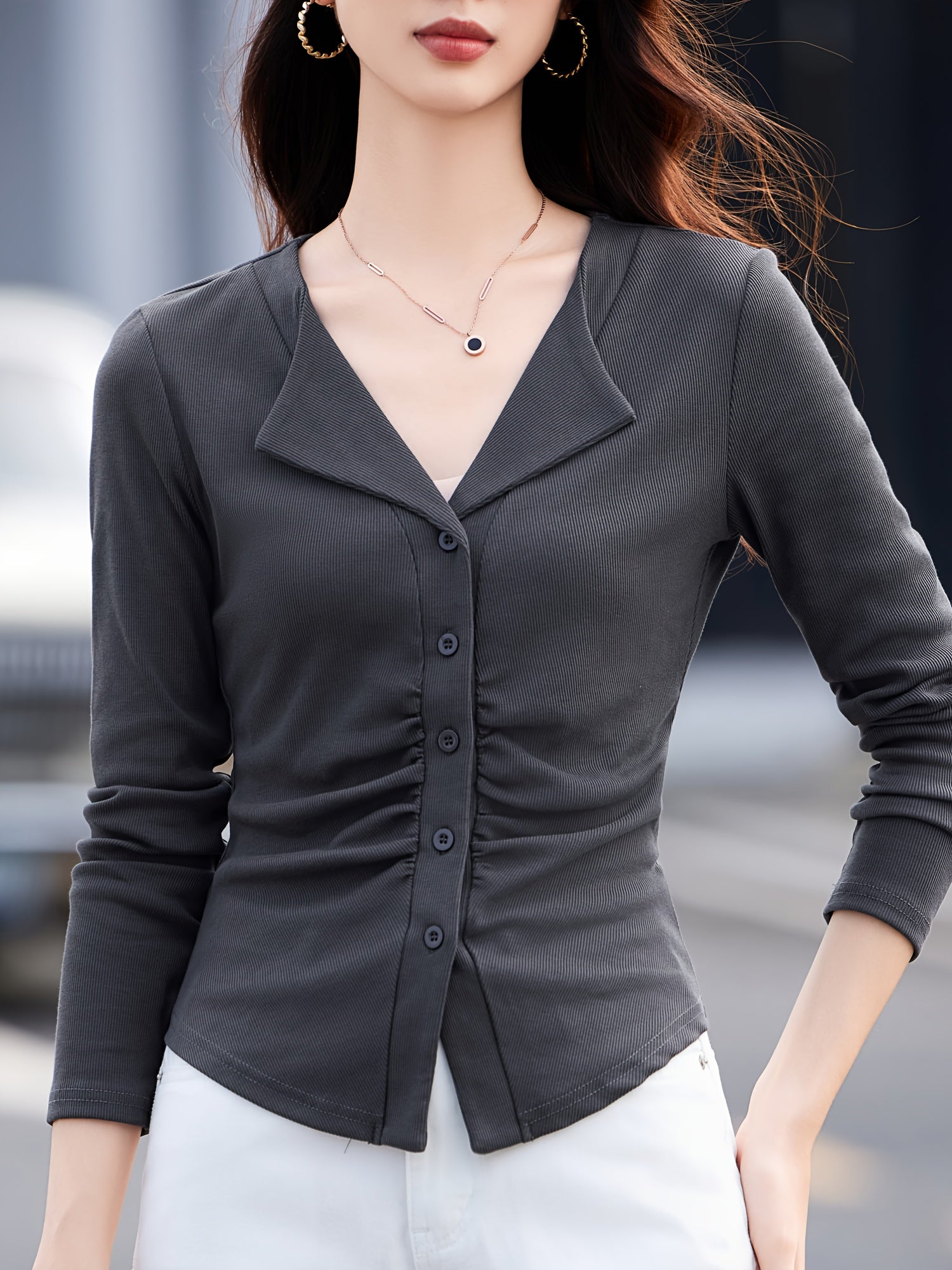 Casual V-Neck Long Sleeve T-Shirt
