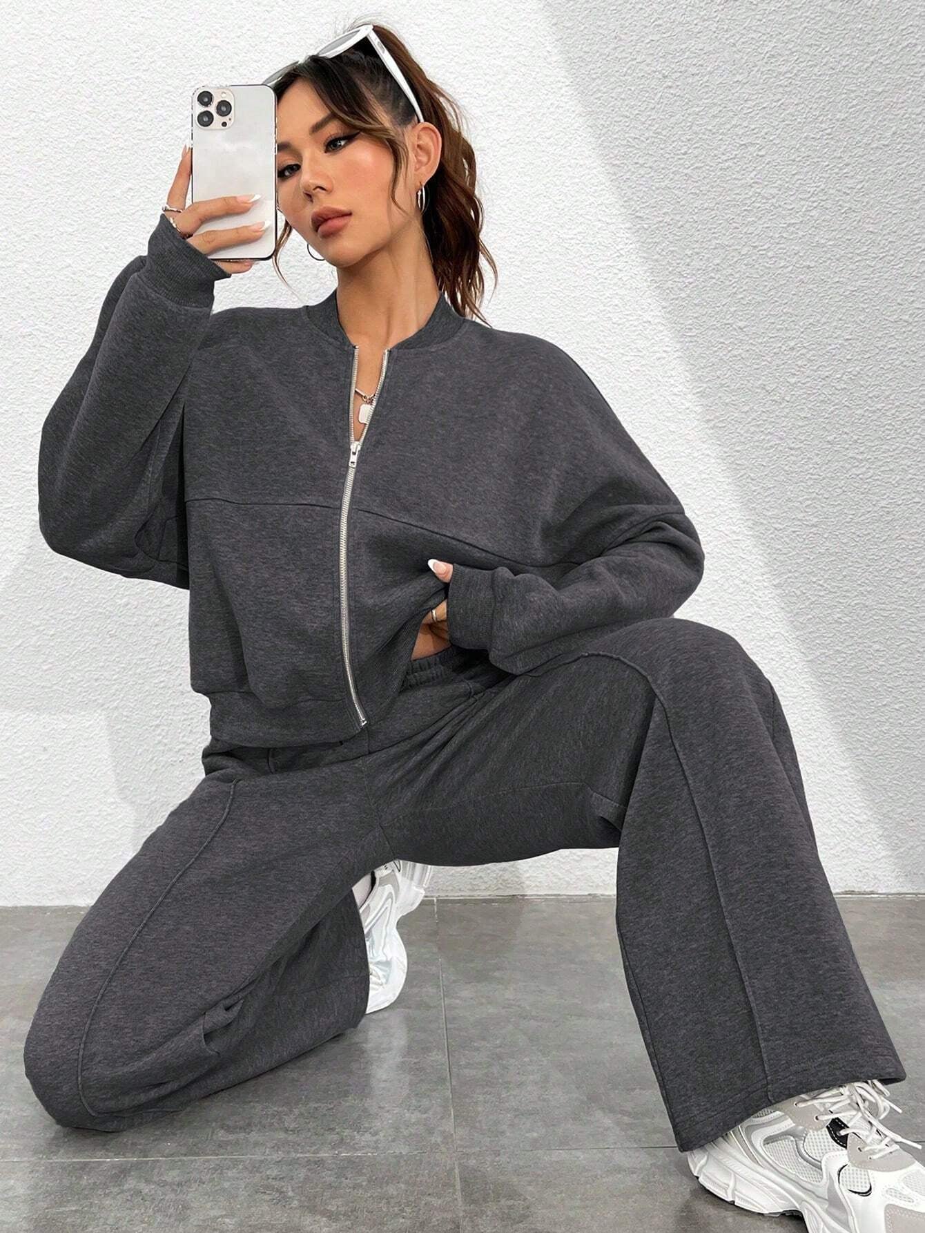 Street Style Camouflage Maple Leaf Print Zipper Sweatshirt & Pants Set