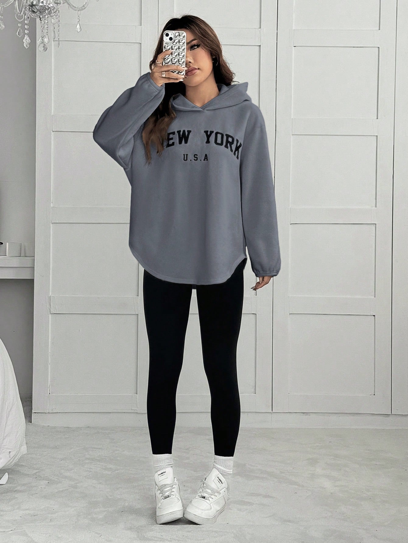 2pcs/Set Women Letter Embroidery Hoodie Sweatshirt And Leggings Outfit