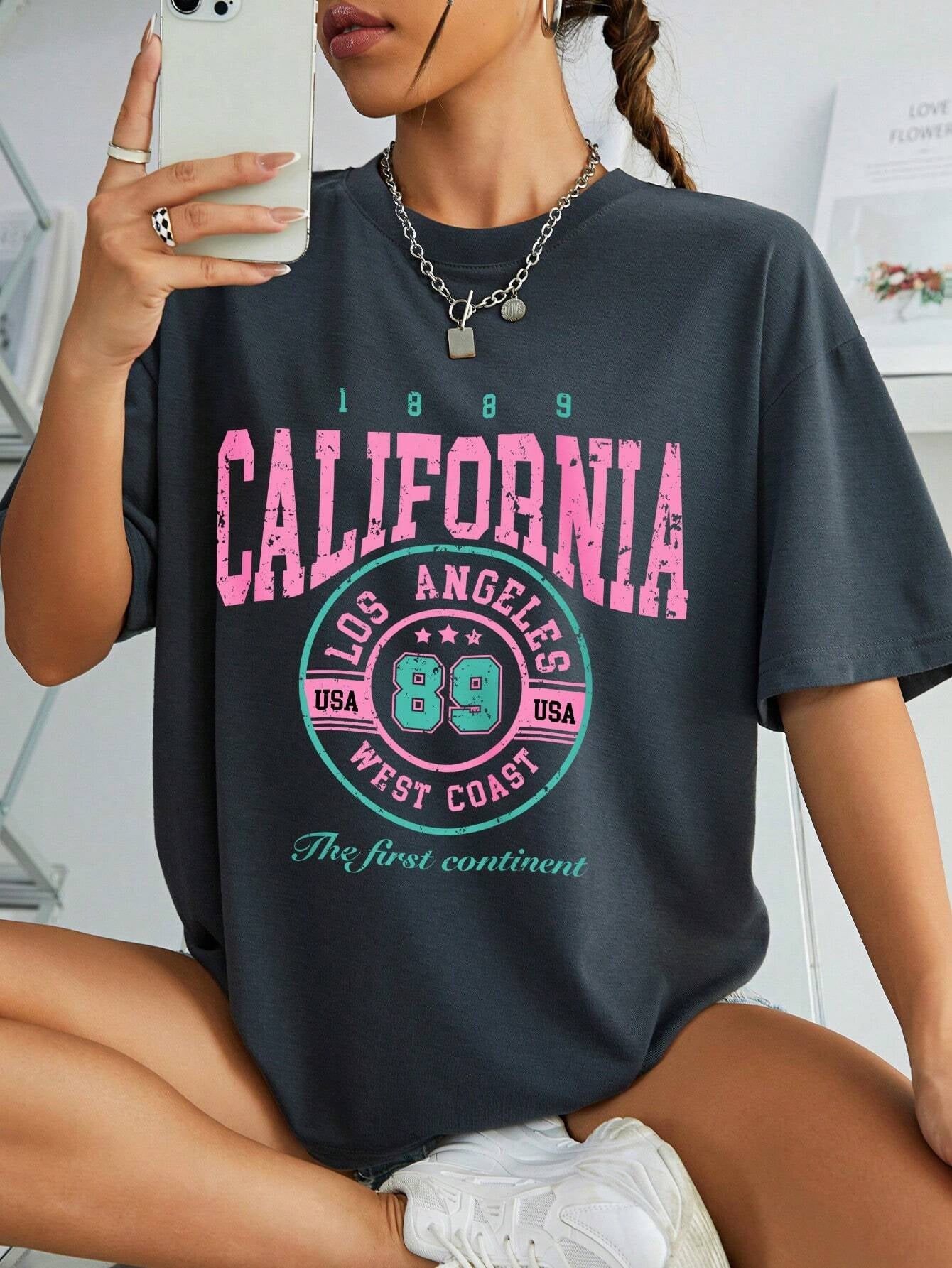 Letter Graphic Drop Shoulder Tee Graphic Tees Women Tops