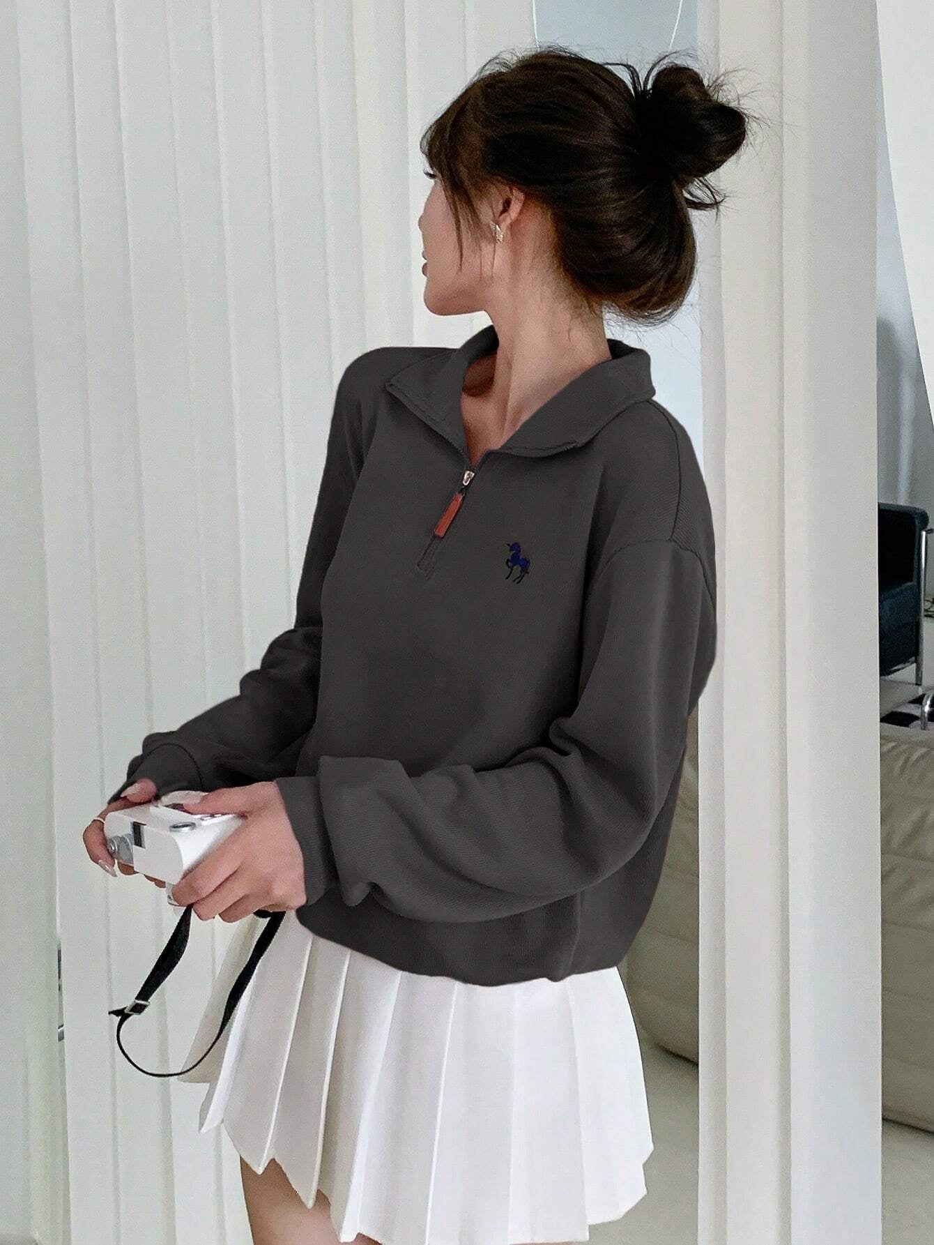 Half-Zipper Casual & Versatile Long Sleeve Sweatshirt, Long Sleeve Tops