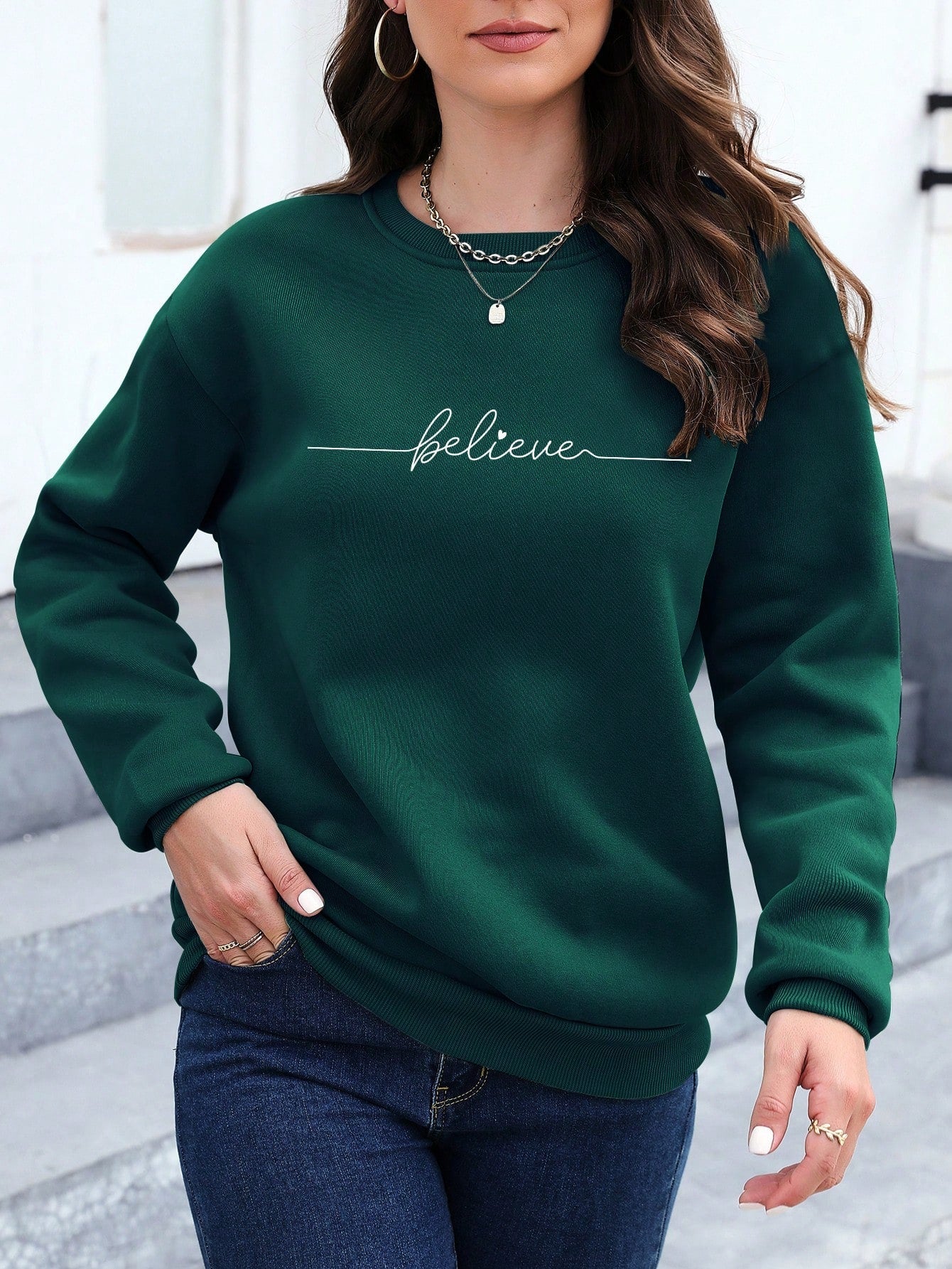 Letter Graphic Drop Shoulder Sweatshirt, Long Sleeve Tops Graduation
