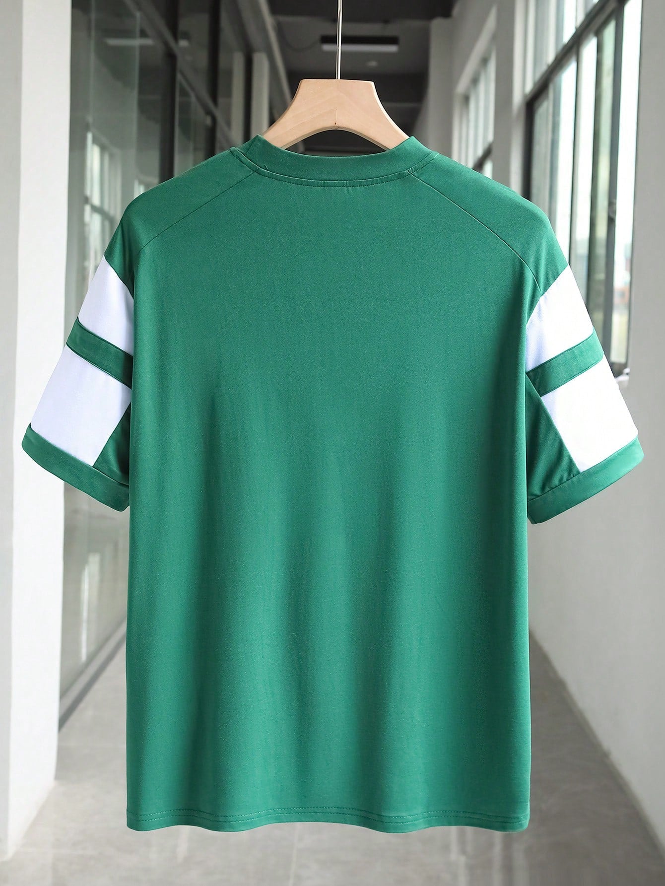 Solid Color Patchwork Crew Neck Short Sleeve Numeric Print Casual Top Graphic Tees