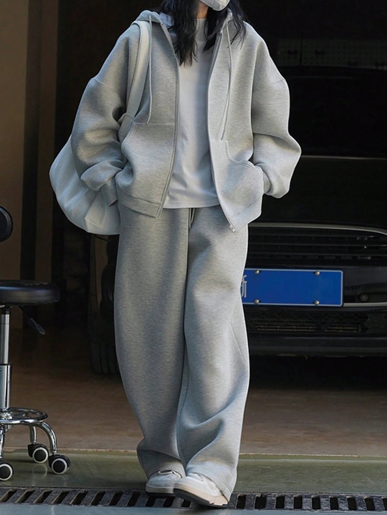 Casual Solid Color Drawstring Hoodie Sweatshirt And Sweatpants 2pcs Set