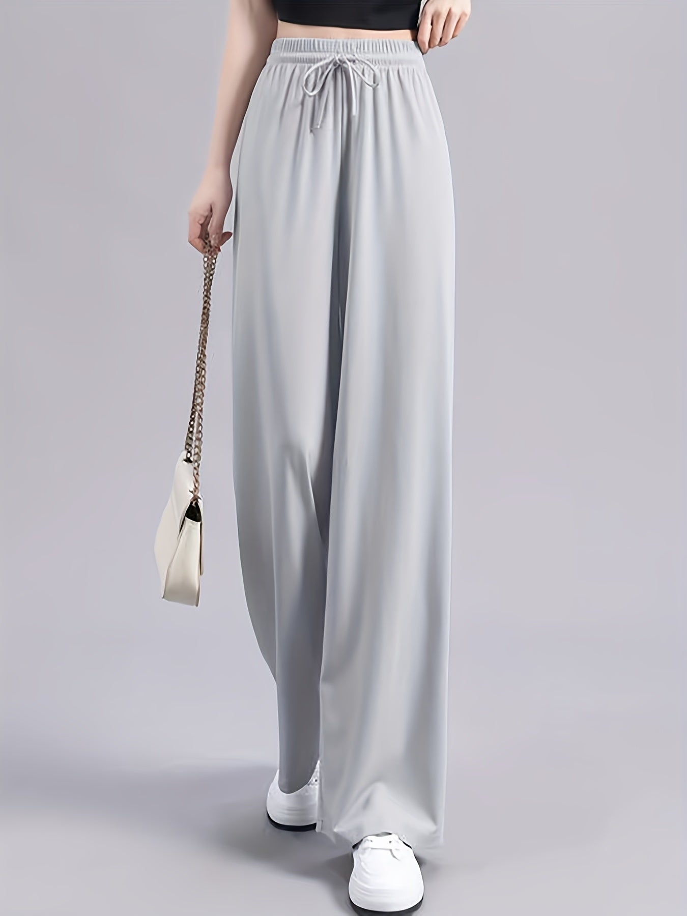 High-Waisted Wide-Leg Pants Straight Leg with Drawstring Waist