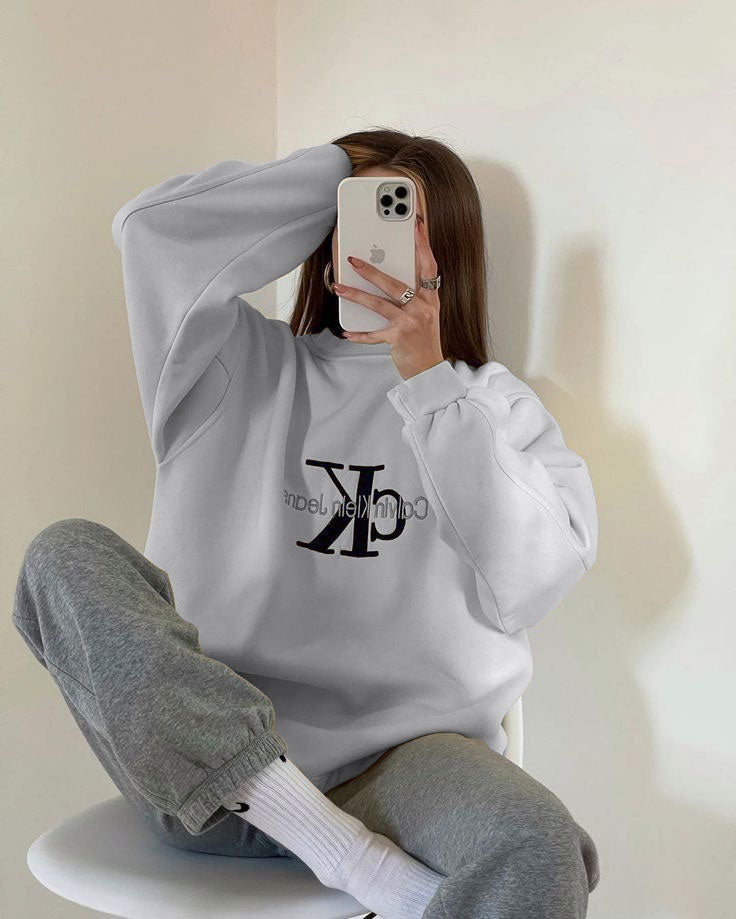 Letter Graphic Thermal Sweatshirt with Letter Print Calvin Klein Jeans Slimming Long-Sleeve Top