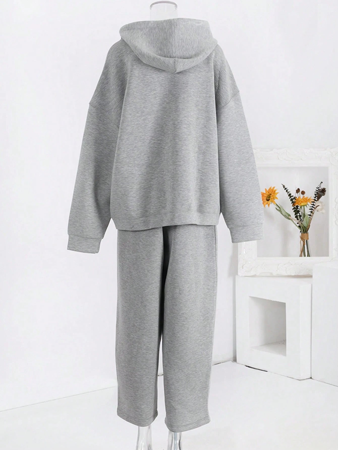 Casual Solid Color Drawstring Hoodie Sweatshirt And Sweatpants 2pcs Set