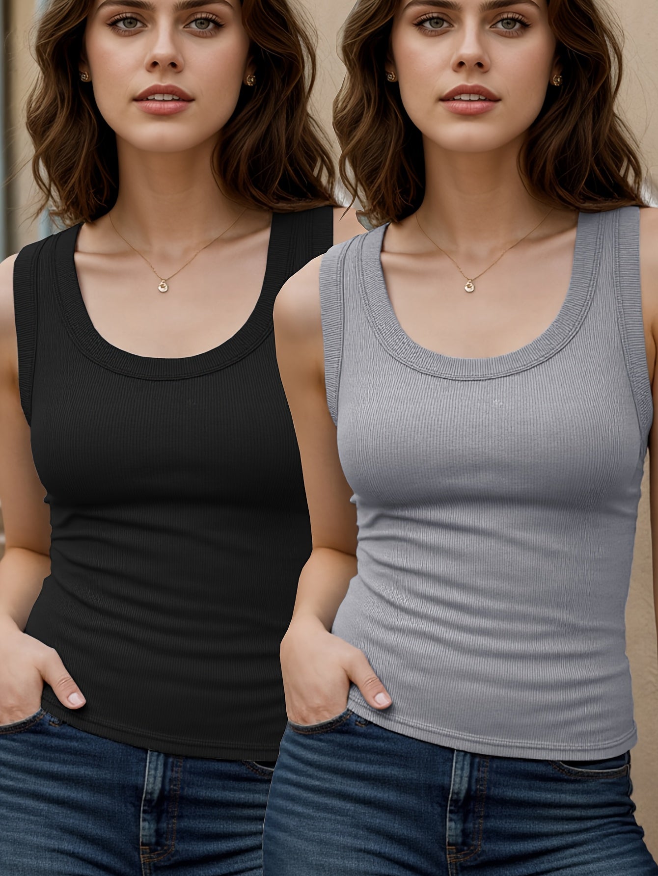 2pcs Women's Sleeveless Tank Tops - Casual Round Neck