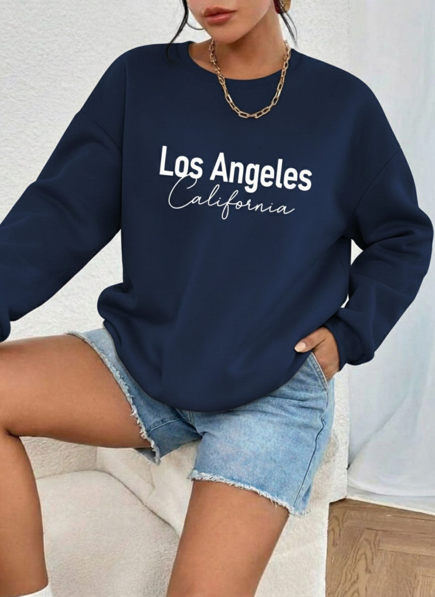 Letter Graphic Thermal Sweatshirt with Letter Print LOS ANGLELES Slimming Long-Sleeve Top