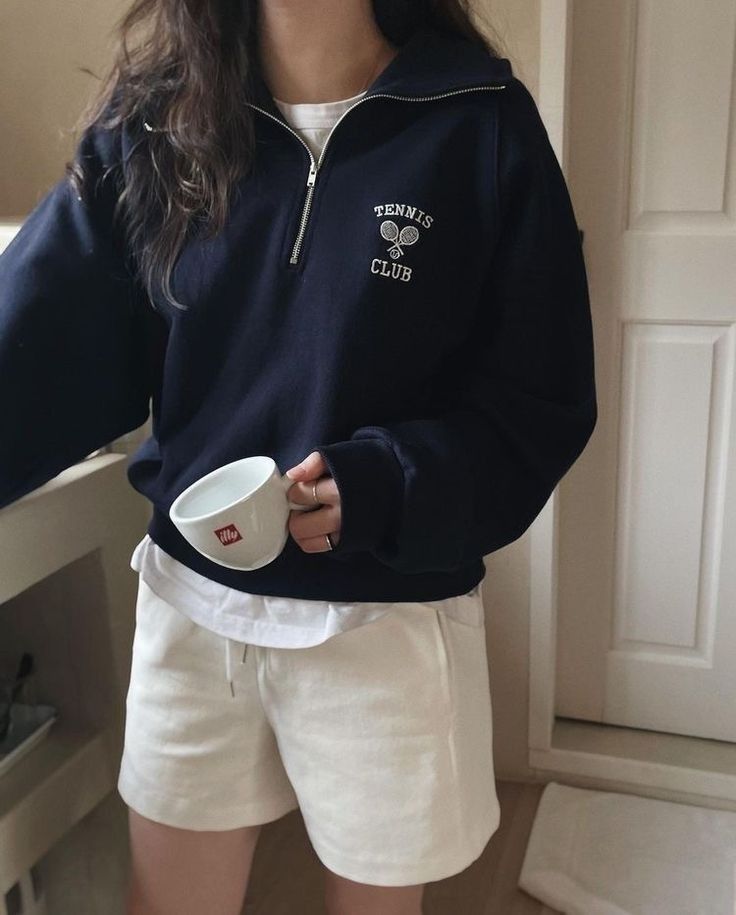 Half Zip Drop Shoulder "TENNIS CLUB" Letter Print Oversized Sweatshirt, Long Sleeve