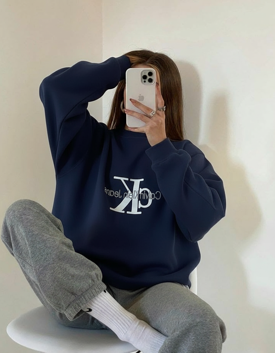Letter Graphic Thermal Sweatshirt with Letter Print Calvin Klein Jeans Slimming Long-Sleeve Top